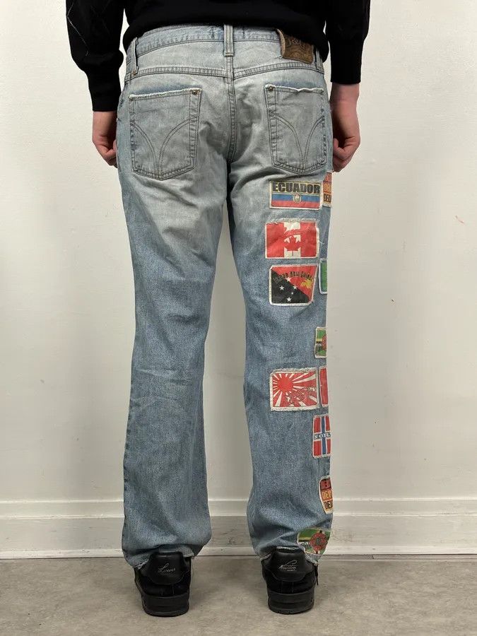 Dolce & Gabbana AW2004 Dolce & Gabbana Light Blue Distressed Patch Flag Denim Jeans Size US 32 / EU 48 - 4 Thumbnail