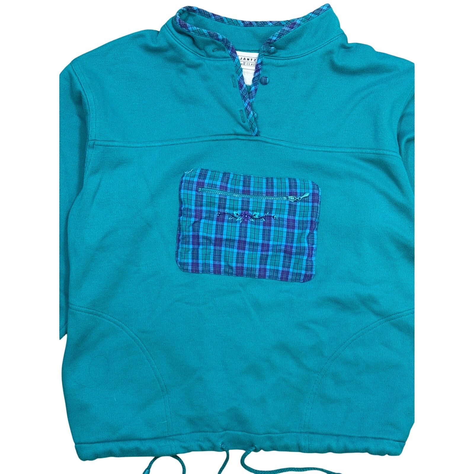 Jantzen Vintage 90s Jantzen Classics chest pocket teal sweatshirt L Size L / US 10 / IT 46 - 2 Thumbnail