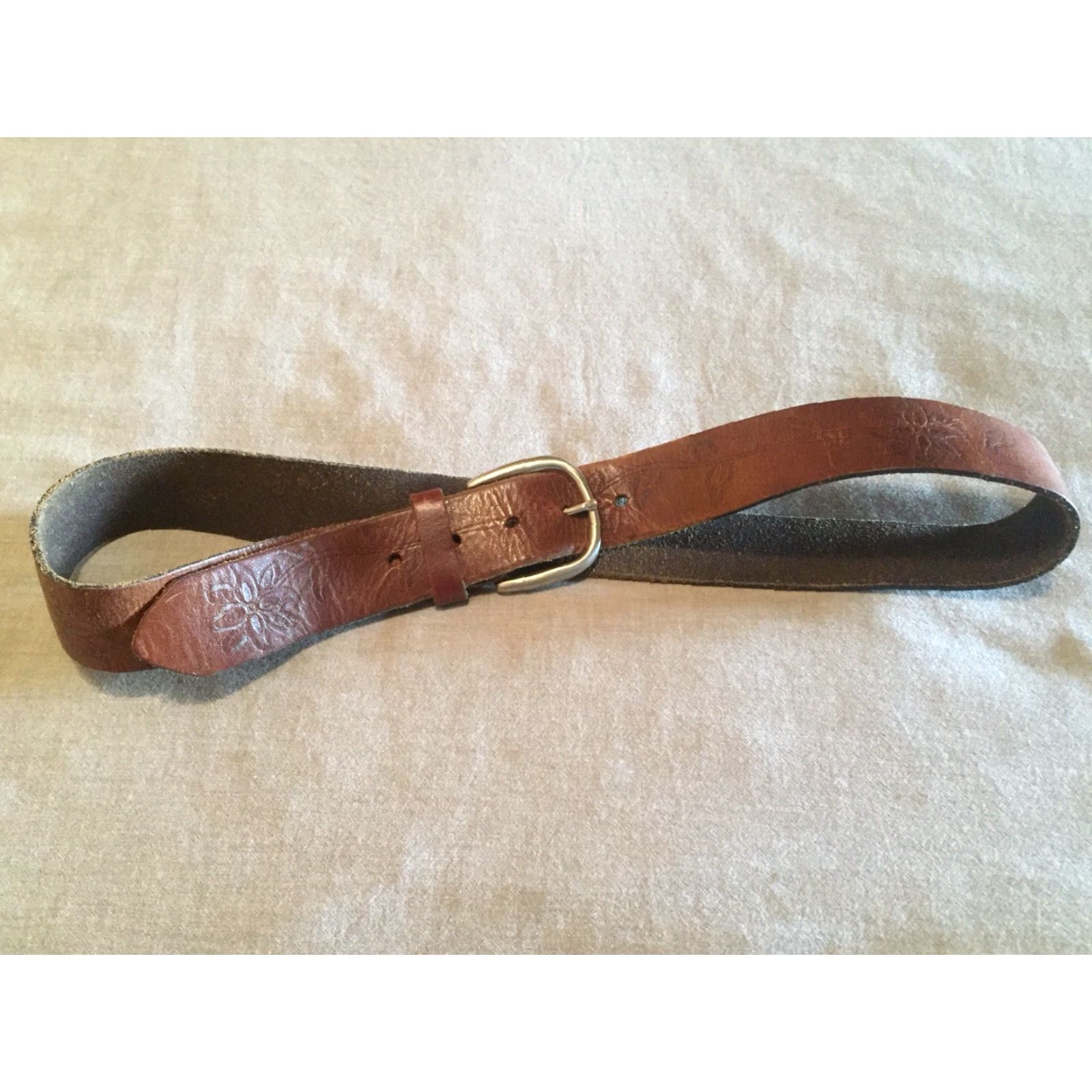 Vintage Women's Leather Belt Size 35 Brown 1-1/2'' Wide Floral Print Belt Women Size ONE SIZE - 3 Thumbnail