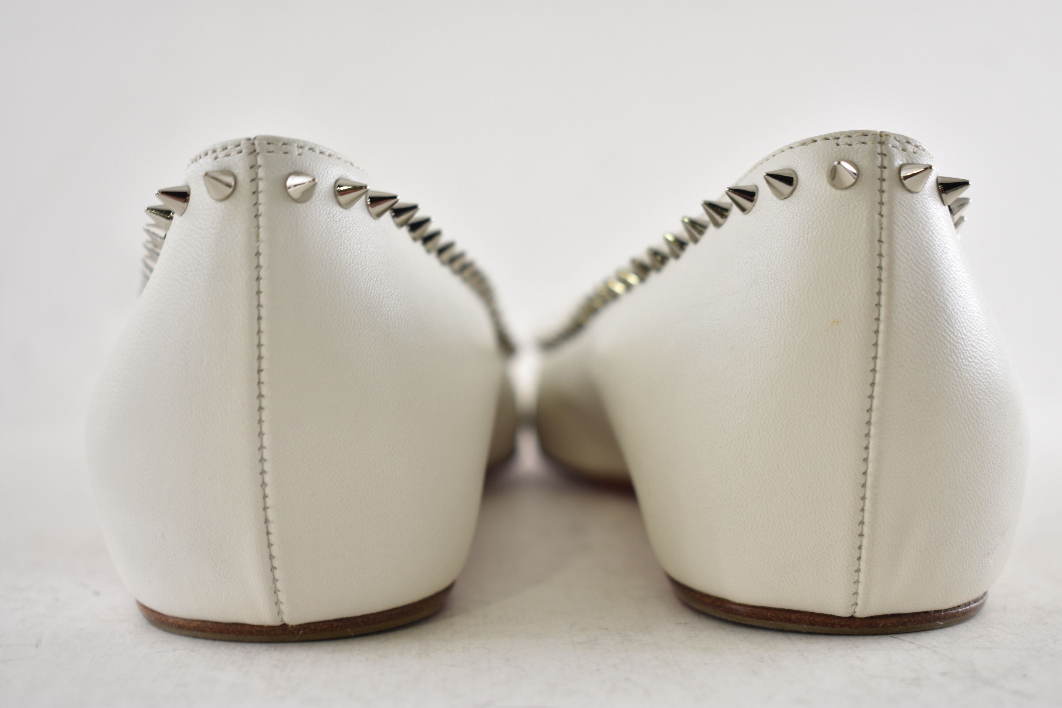 Christian Louboutin Anjalina Flat White Snow Leather Spike Pointed Ballerina 38 Size US 8 / IT 38 - 17 Thumbnail