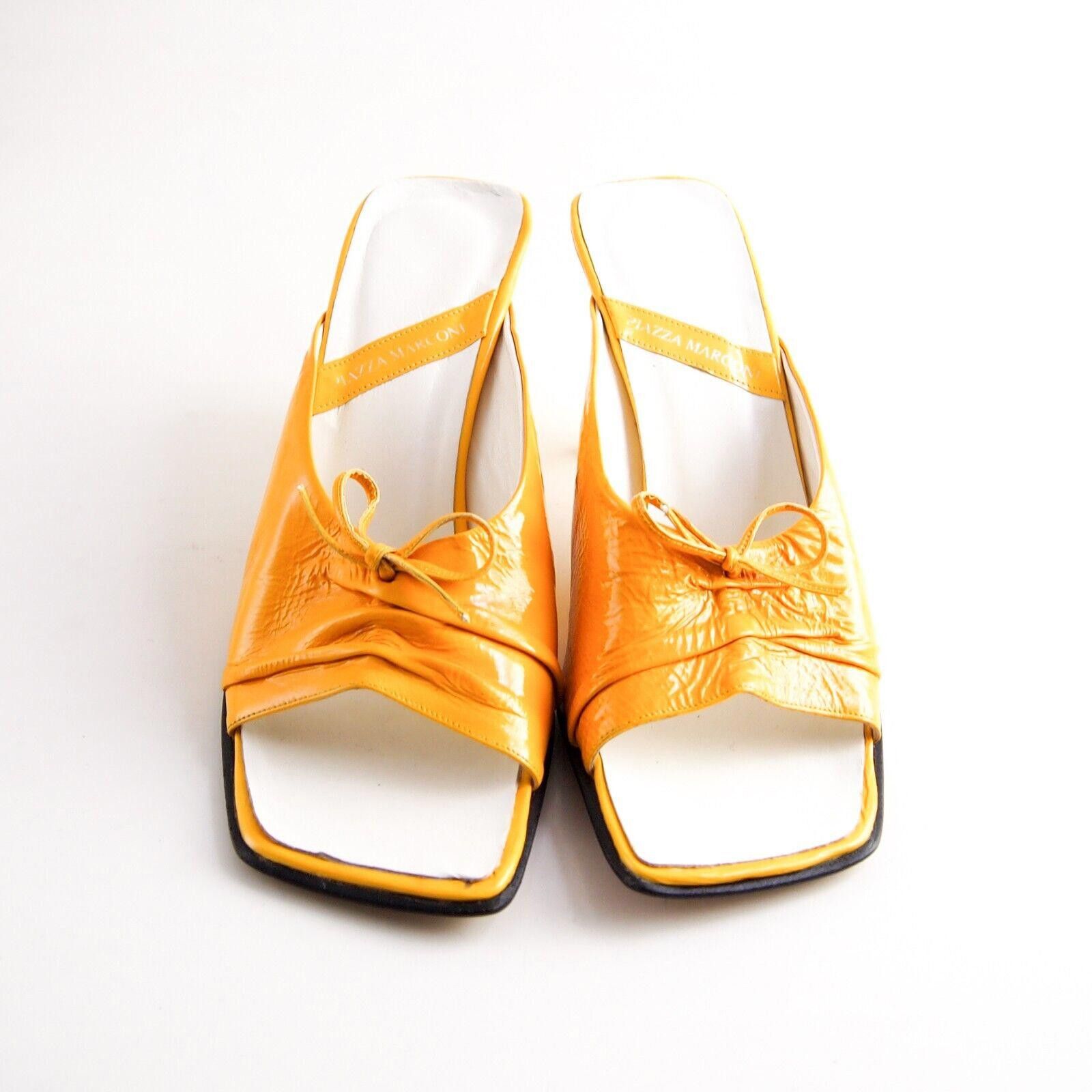 Designer Piazza Marconi Mules Square Toe Yellow Pat Leath US 8 EU 38 Size US 8 / IT 38 - 3 Thumbnail