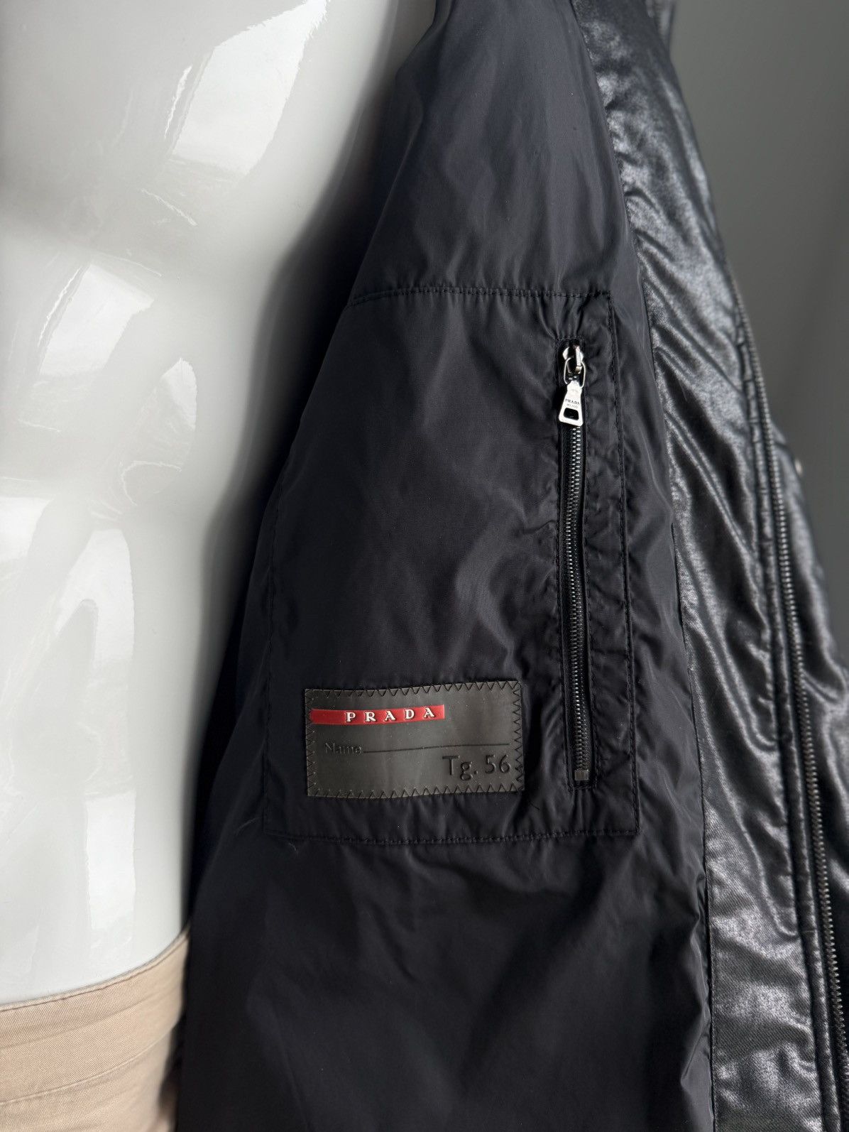 Prada Prada Leather Logo Gabardine Black Down Puffer Jacket Size US XL / EU 56 / 4 - 10 Thumbnail