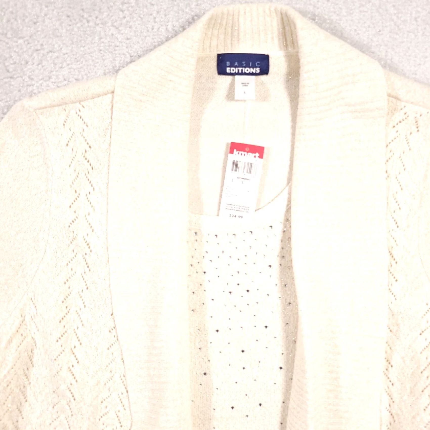 Basic Editions Basic Editions Cardigan Sweater Shirt Women's Large Beige Glitter Studded Closed Shirt Womens Large Beige Glitter Studded Cardigan Size L / US 10 / IT 46 - 3 Thumbnail
