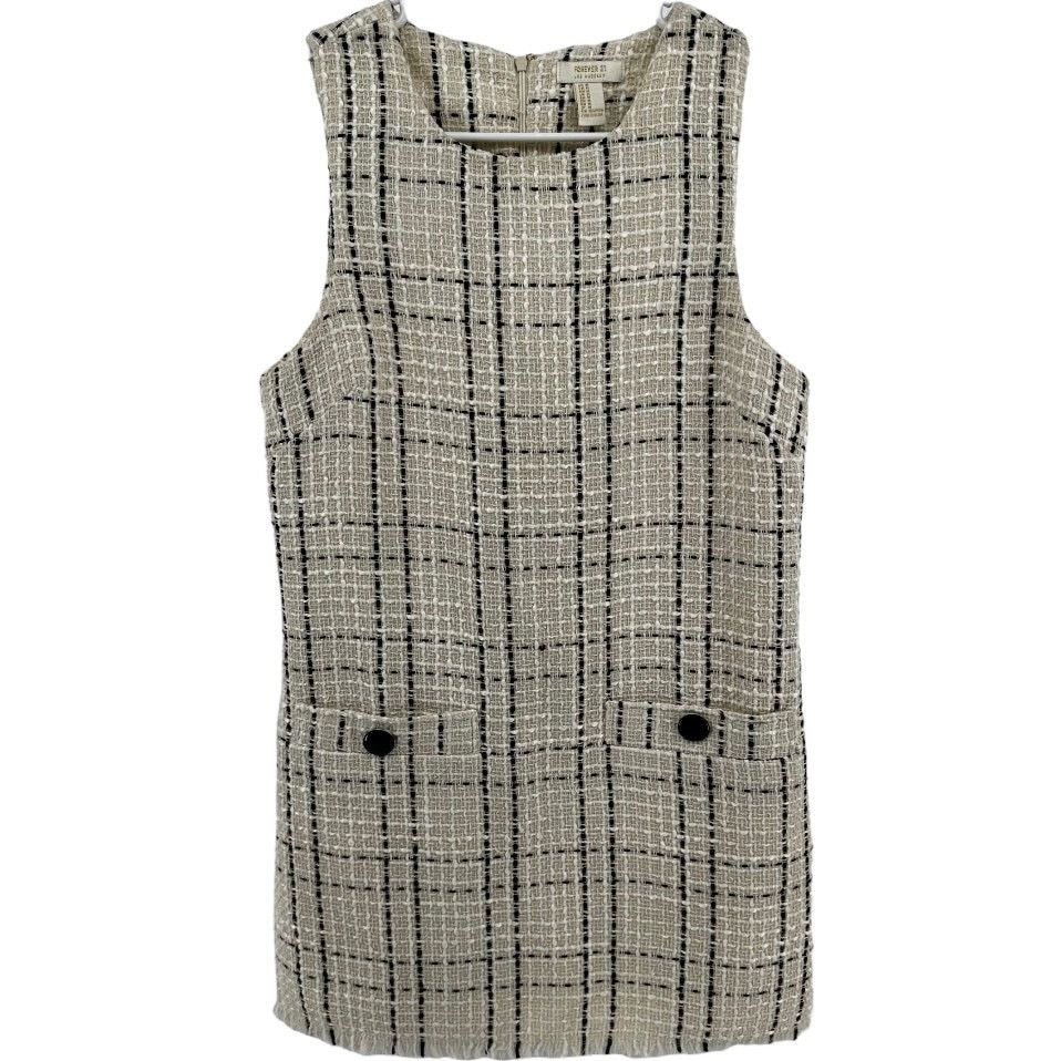 Forever 21 Tweed Shift Dress Checkered Plaid Pockets Cream M main image 3