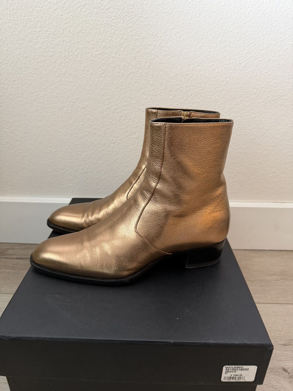 Saint Laurent Paris Gold Leather Wyatt 40mm Boots 41.5 Size US 8.5 / EU 41-42 - 3 Thumbnail