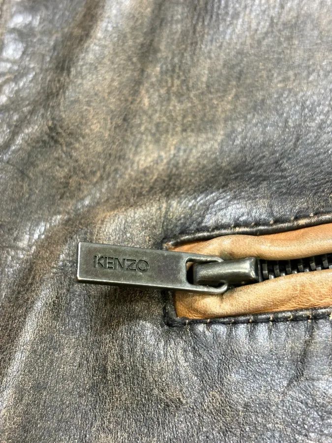 Kenzo Kenzo Brown Eroded Racer Leather Jacket Size US M / EU 48-50 / 2 - 9 Thumbnail