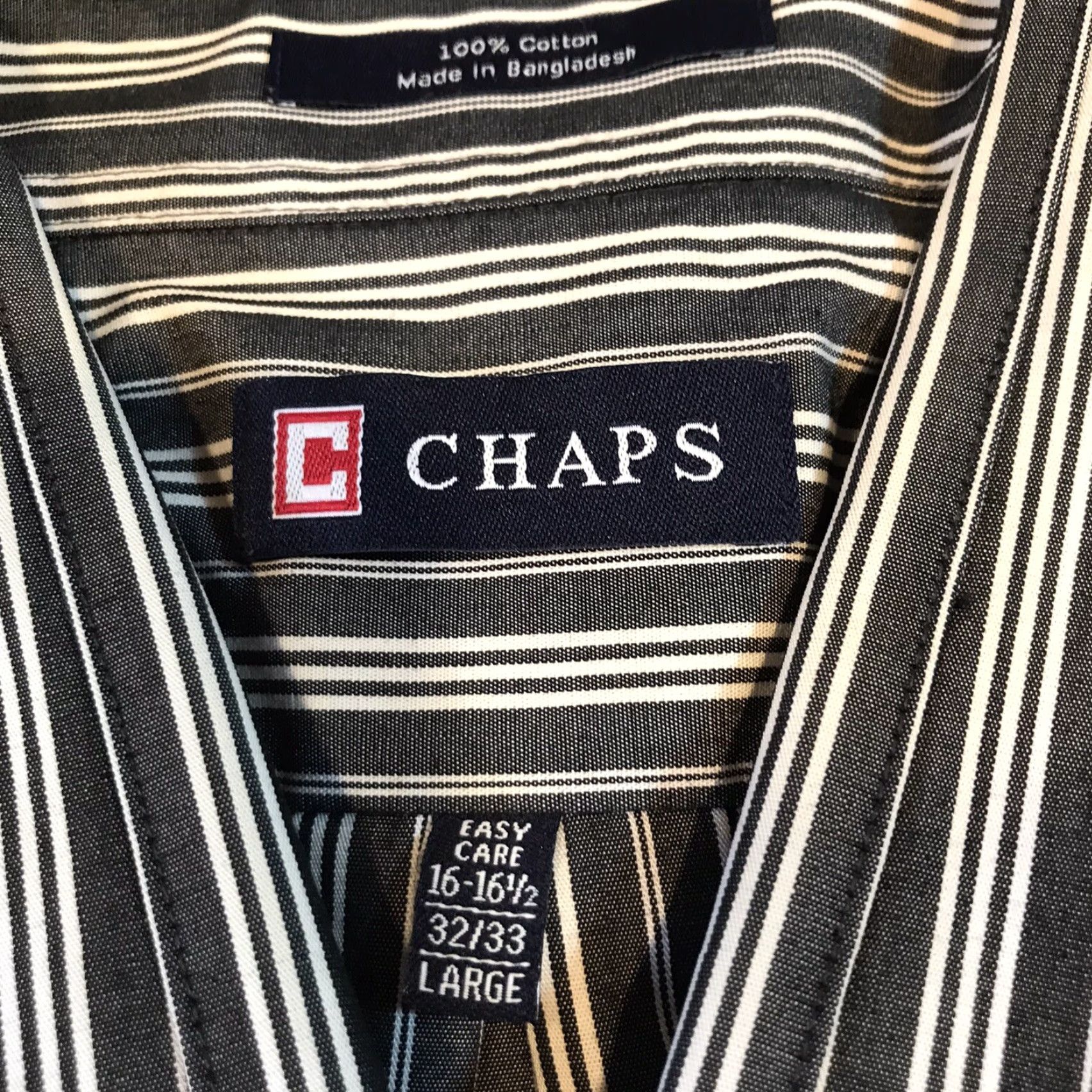 Chaps Chaps Men's Dress Shirt White Striped Button-Up Long Sleeve Size L Business Casual Formal Size 42R - 3 Thumbnail
