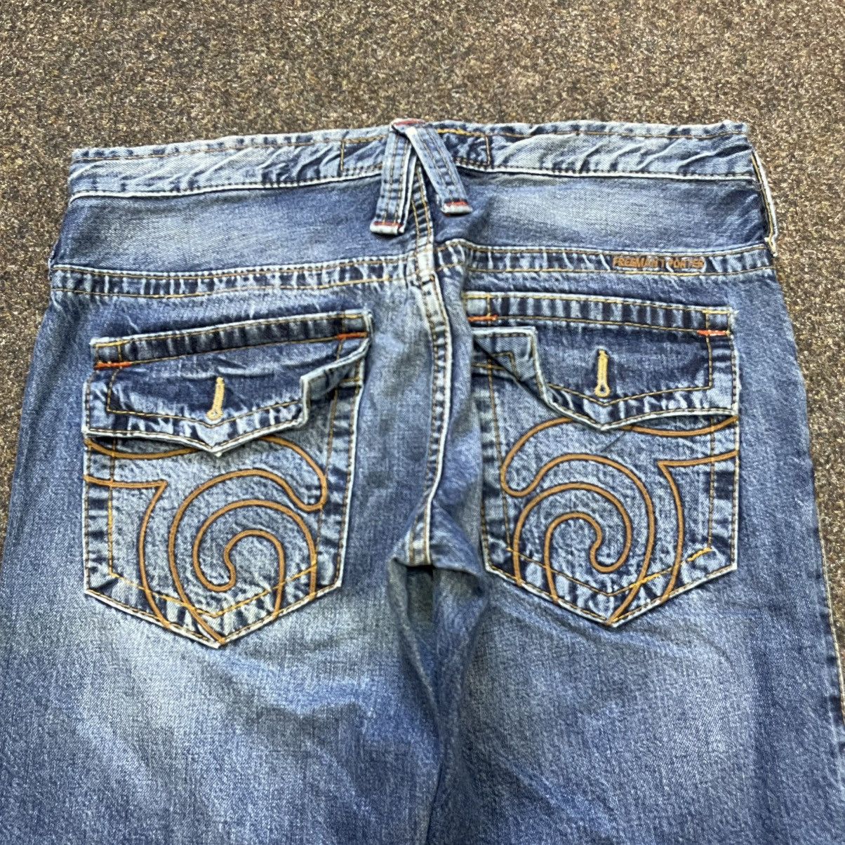 Vintage Y2K Baggy Wide Leg Distressed Bootcut Jeans Thrashed Blue Size 34" / US 12 / IT 48 - 3 Thumbnail
