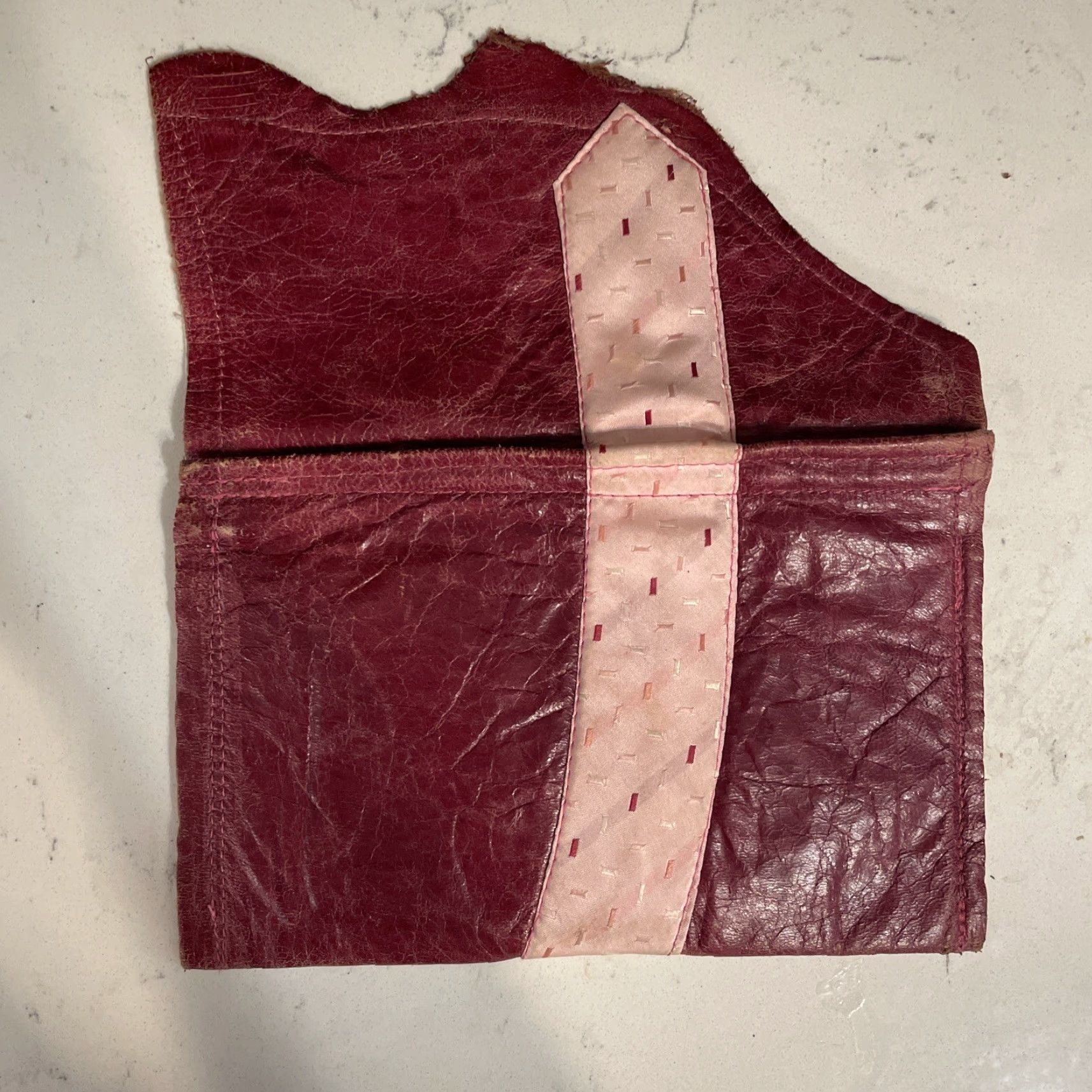 Vintage VINTAGE Handmade Leather Purple Pink Ribbon Clutch Pouch Cosmetic Bag Wallet Boho Stars Womens Purple Bag Zipper Clutch Womens Size ONE SIZE - 6 Thumbnail