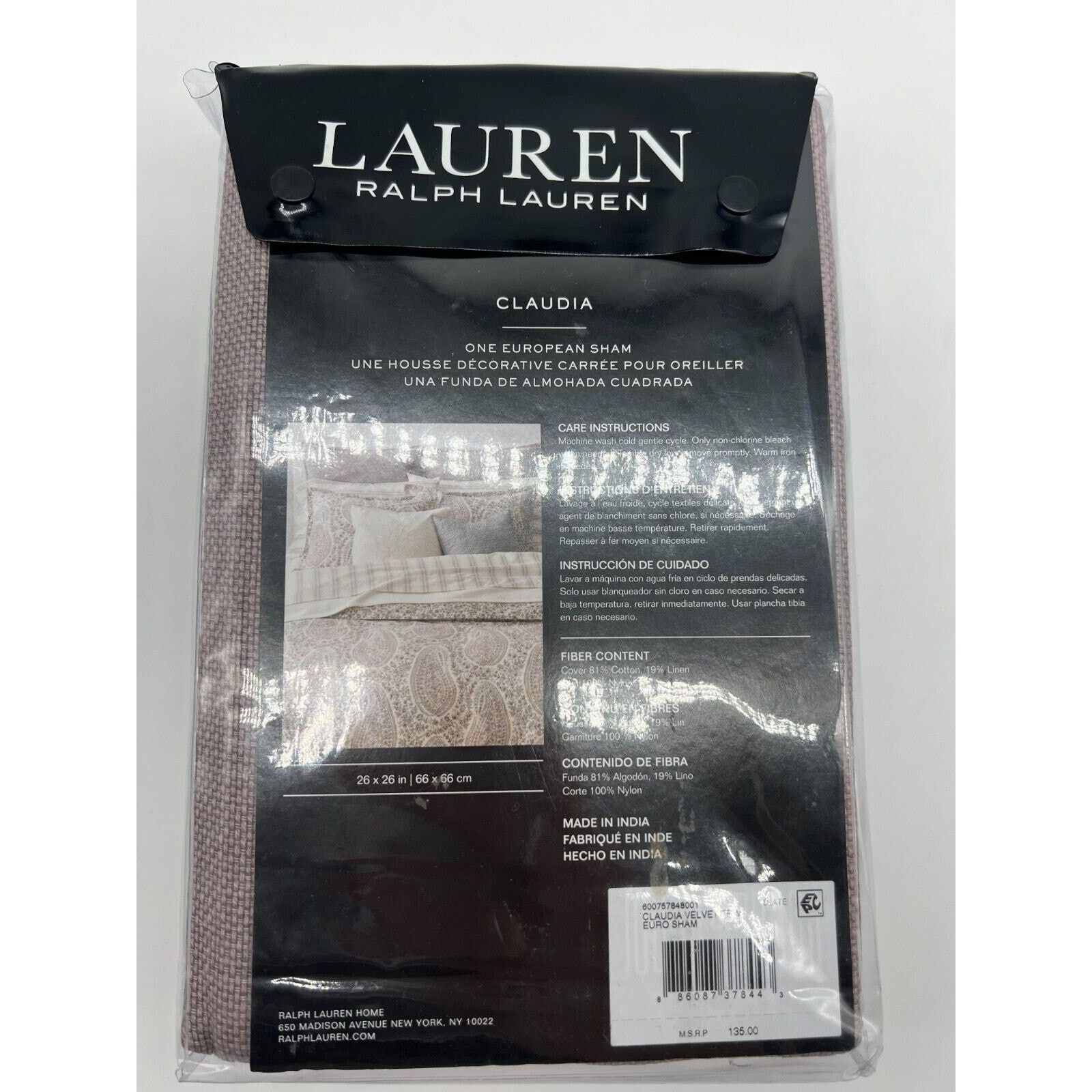 Lauren Ralph Lauren Lauren Ralph Lauren Claudia Velvet Trim Euro Sham Slate Size ONE SIZE - 6 Thumbnail