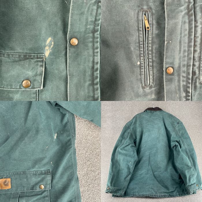 Vintage Hooded Carhartt Jacket Teal Quilted Lining Large Needs