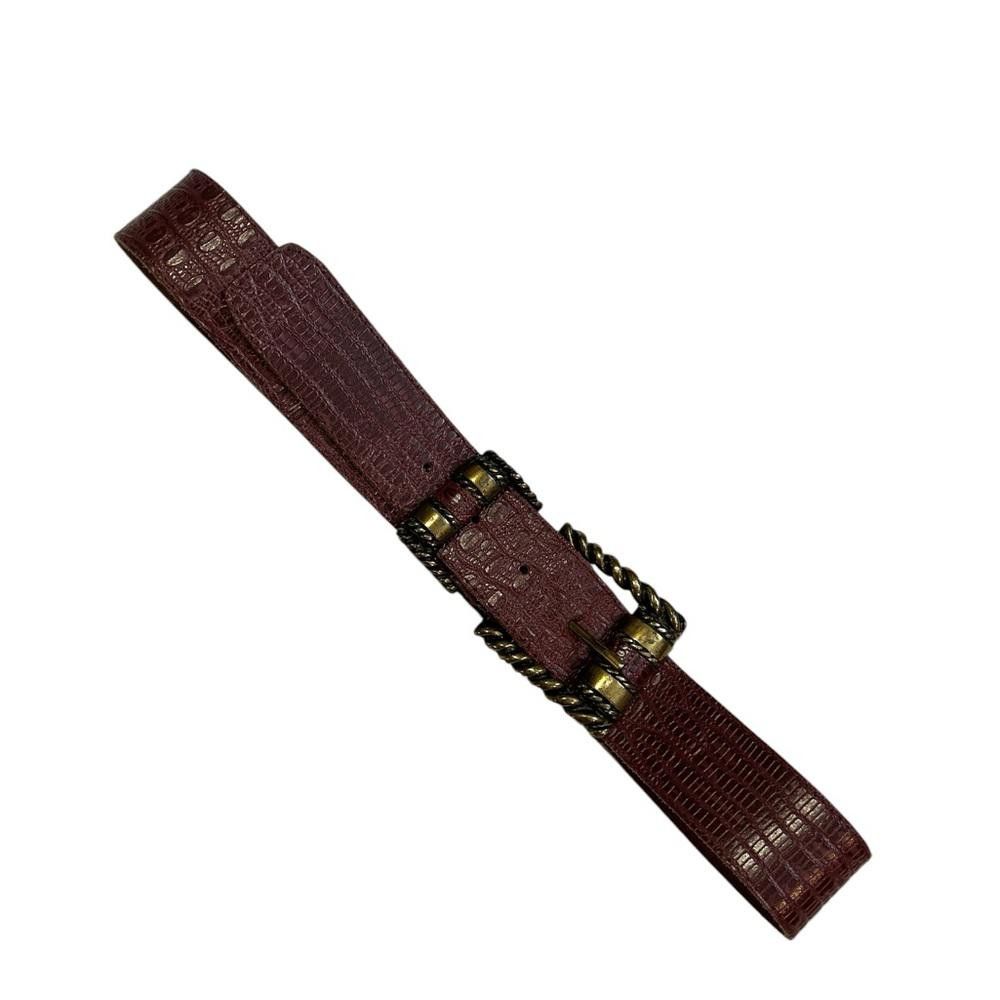 Designer Vintage Leather Belt with Double Buckle Size ONE SIZE - 1 Thumbnail