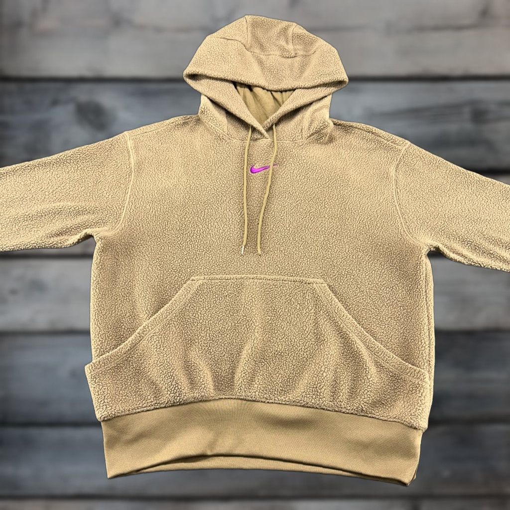 Nike Nike Hoodie Women S Small Brown Tan Pullover Sherpa Fleece Center Swoosh Polyester Cotton Lining Size S / US 4 / IT 40 - 1 Thumbnail