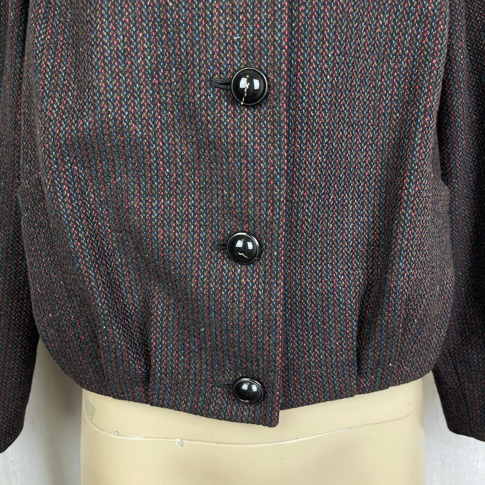 Vintage VTG Y2K Semantiks Cozy Tweed Jacket Brown Black Cottagecore Size M / US 6-8 / IT 42-44 - 3 Thumbnail