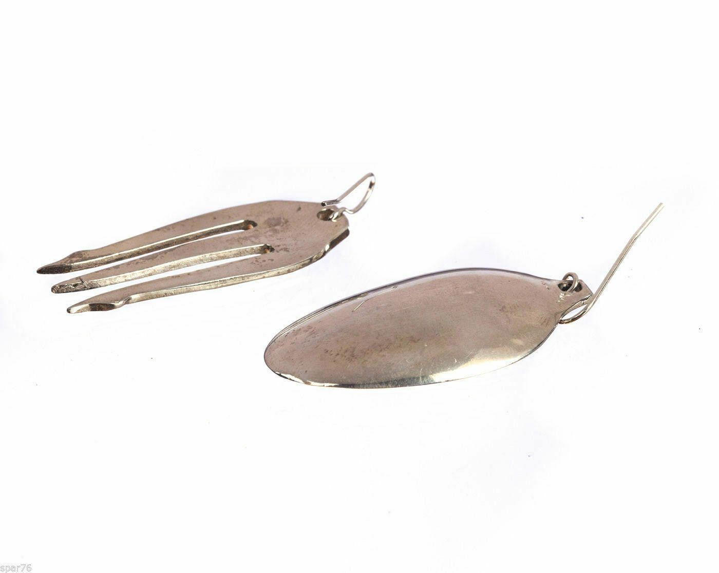 Handmade Sterling Plated Brass Olive Fork & Sugar Spoon Earrings Size ONE SIZE - 2 Thumbnail