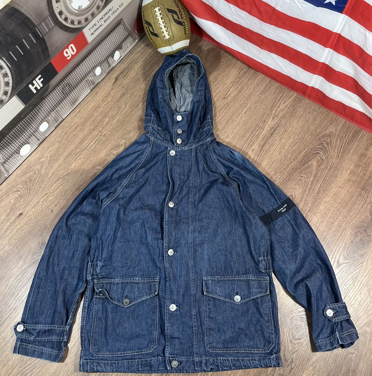 Vintage Stone Island Denim Overshirt Hoodie Buttoned Jacket