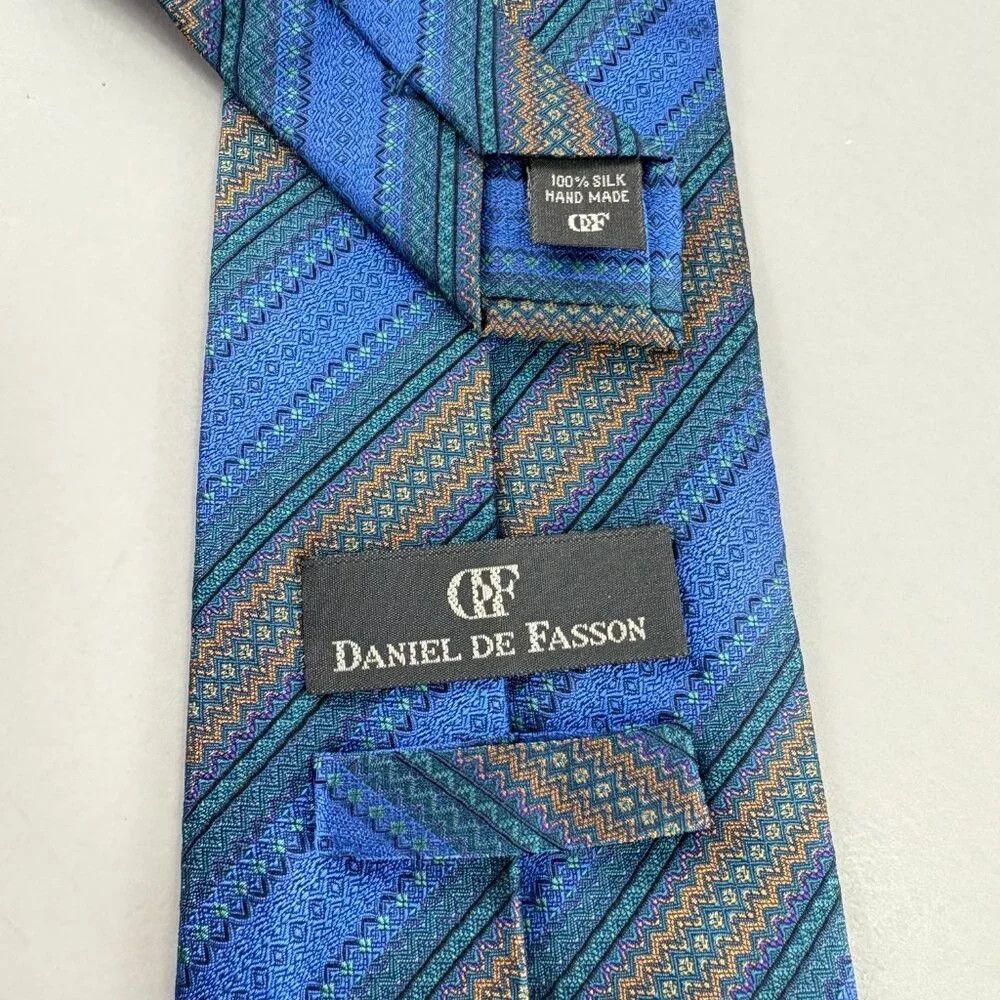 Other Daniel De Fasson Blue / Copper Striped Men's Tie 4" x 60" Size ONE SIZE - 4 Thumbnail