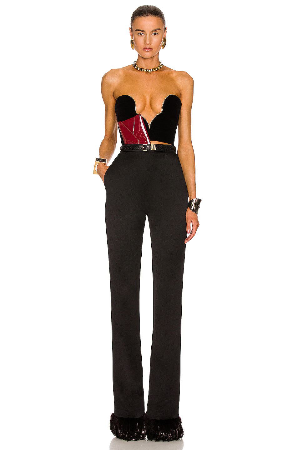Saint Laurent Paris o1s1wg110924 Cropped Bustier In Velvet in Black Size XS / US 0-2 / IT 36-38 - 4 Thumbnail