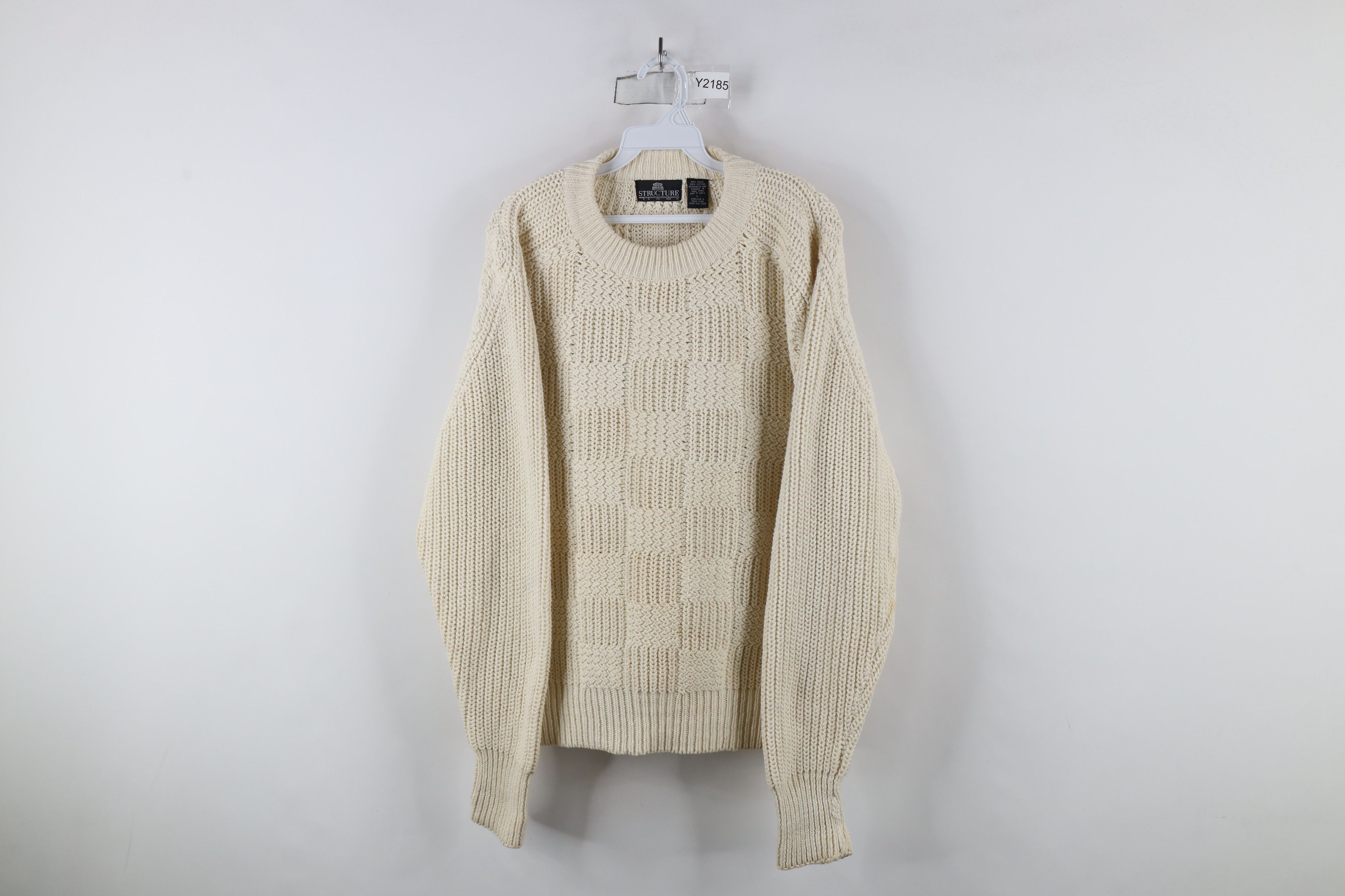Vintage Vintage 90s Streetwear Chunky Knit Checkered Sweater Cream Size US L / EU 52-54 / 3 - 1 Thumbnail