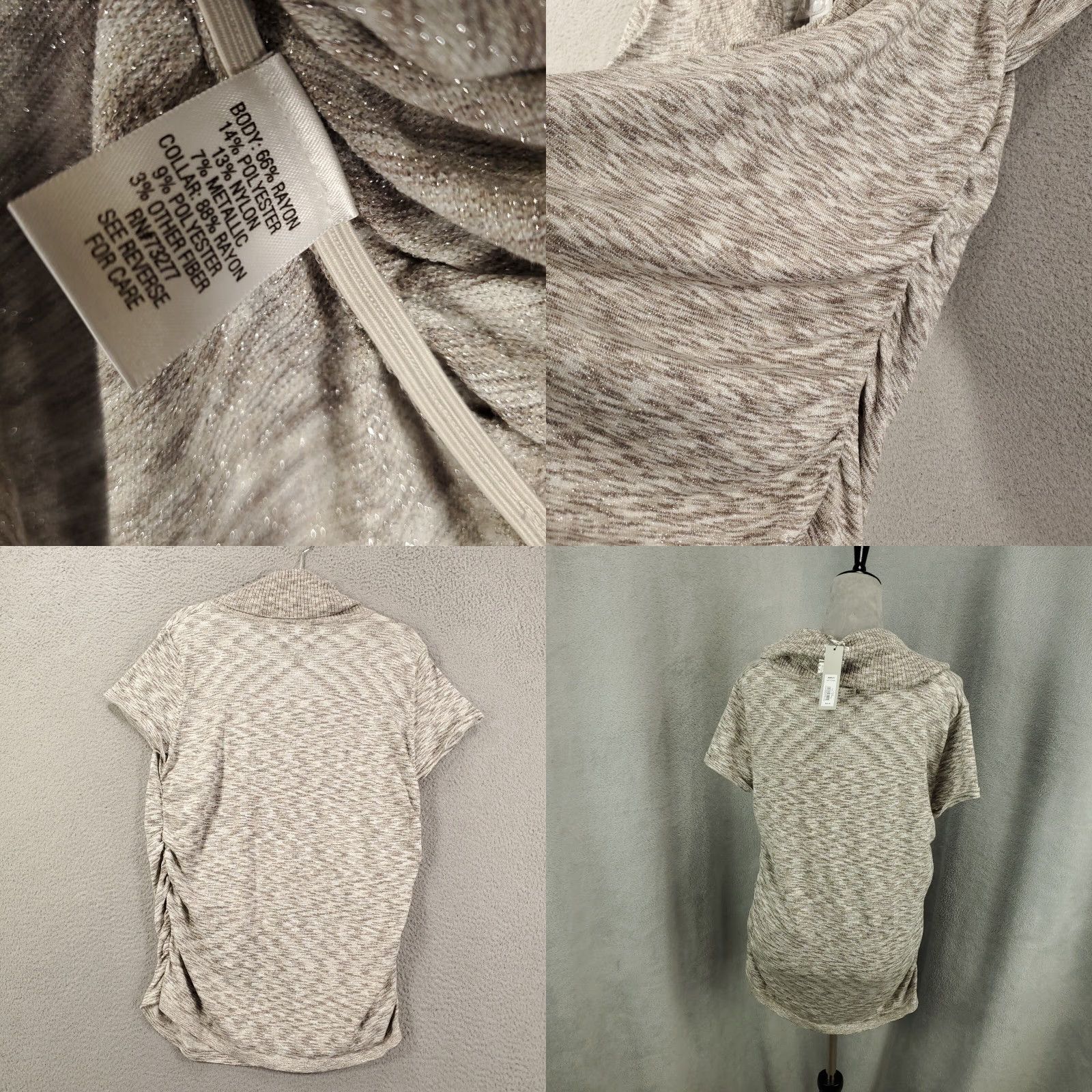 Apt. 9 New Womens Sweater XL Shimmer Sparkle Rouched Sides cowl Neck Heathered NWT Size XL / US 12-14 / IT 48-50 - 8 Thumbnail