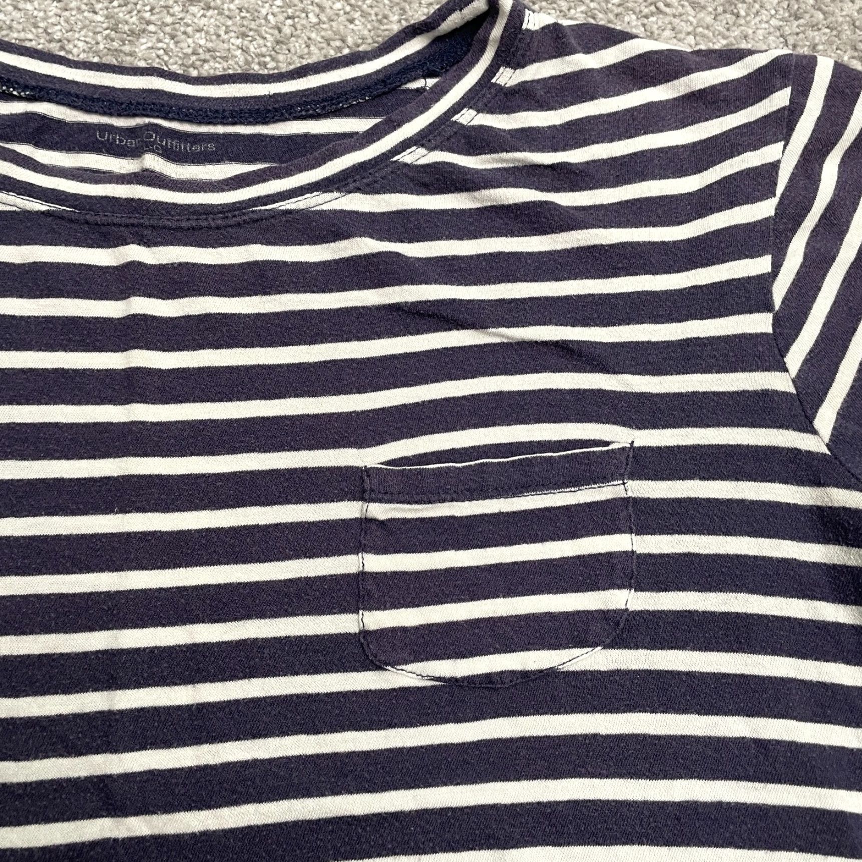 Urban Outfitters Urban Outfitters Cropped Top T-Shirt Womens L Blue White Striped Pocket Tee Size L / US 10 / IT 46 - 3 Thumbnail