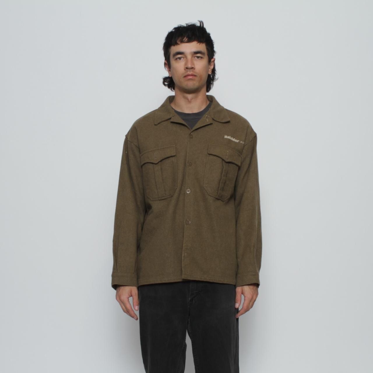 GREEN HEAVY WOOL BUTTONUP SHIRT WITH ITALSIDER GRAPHIC