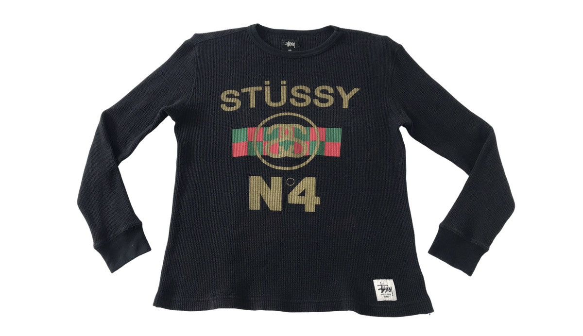 Stussy 90s Stussy No 4 Waffle Longsleeve Printed Tee Size S / US 4 / IT 40 - 1 Thumbnail