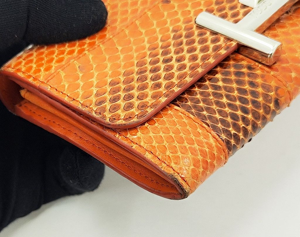 Tod's TODS snake skin orange button wallet Size ONE SIZE - 7 Thumbnail