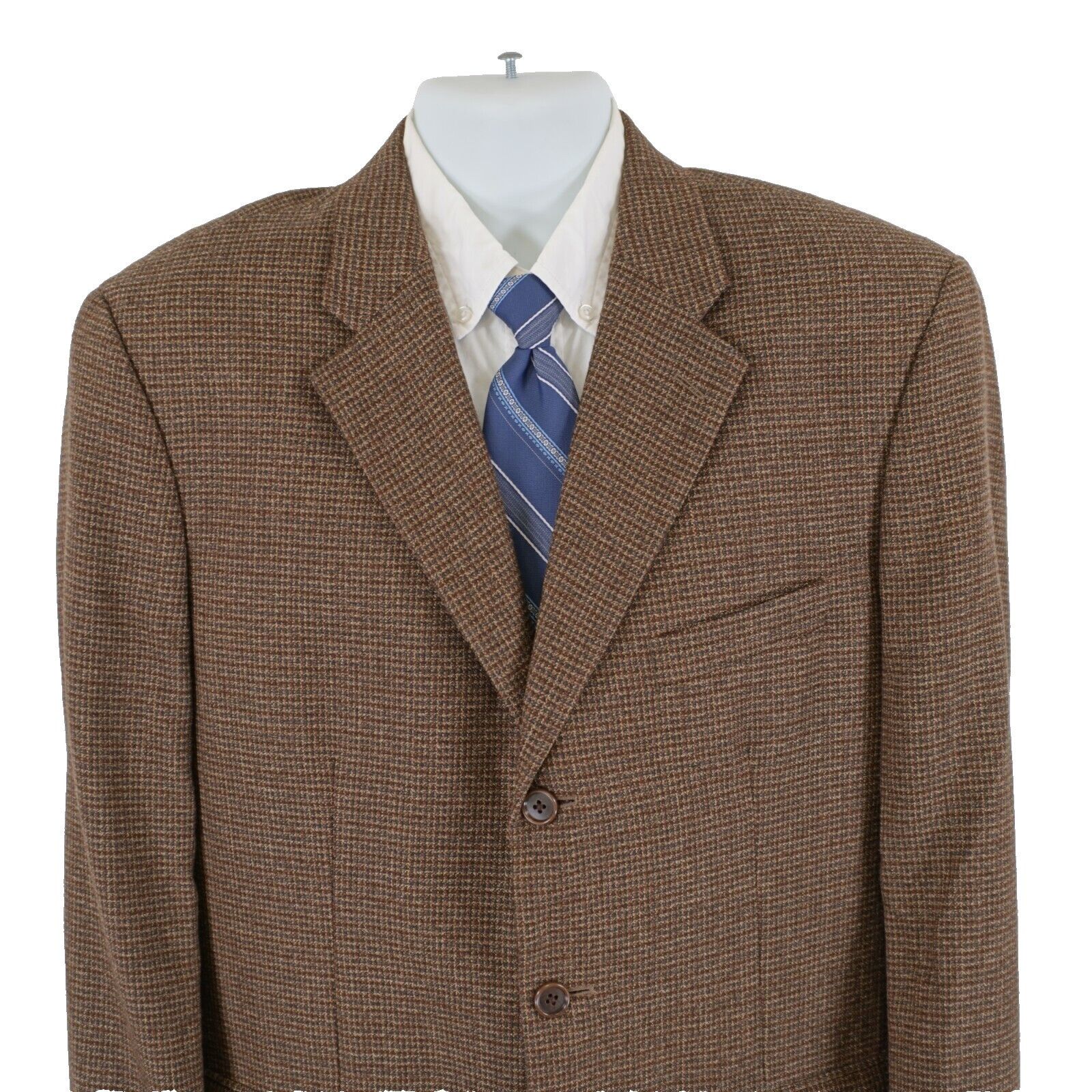 Designer Talbots Men Brown Tan Gray Check Tweed Wool 3 Button Sport C Size 42R - 1 Thumbnail
