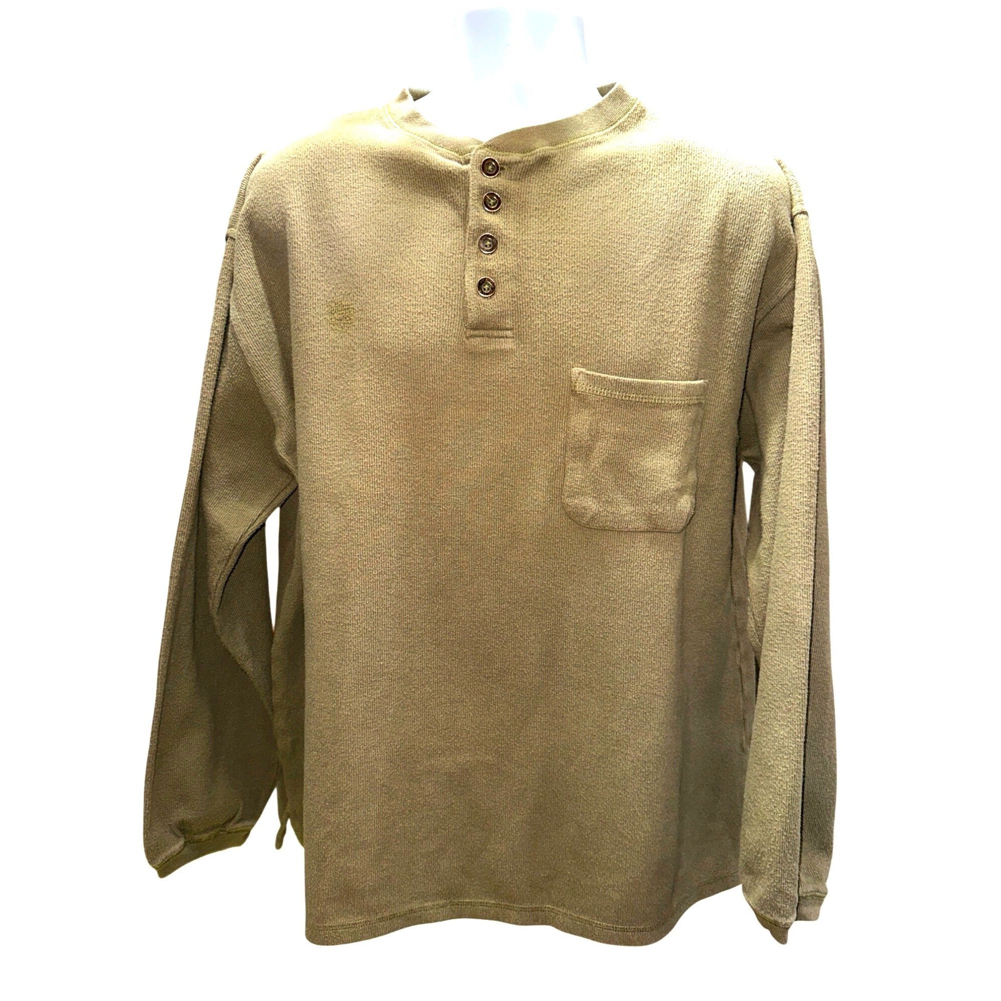 Other men Olive Green Four Button Front Pullover Henley Fleece Swe Size US XL / EU 56 / 4 - 1 Thumbnail