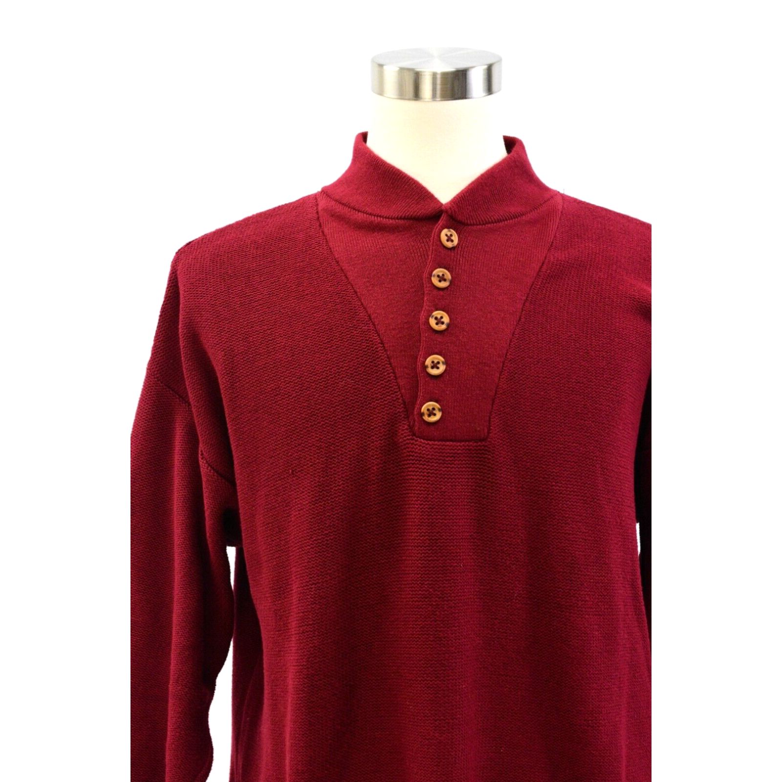 Vintage 90s Vintage Mens L Brick Red Lands' End Henley Sweater Knit Cotton Relaxed Fit Size US L / EU 52-54 / 3 - 3 Thumbnail