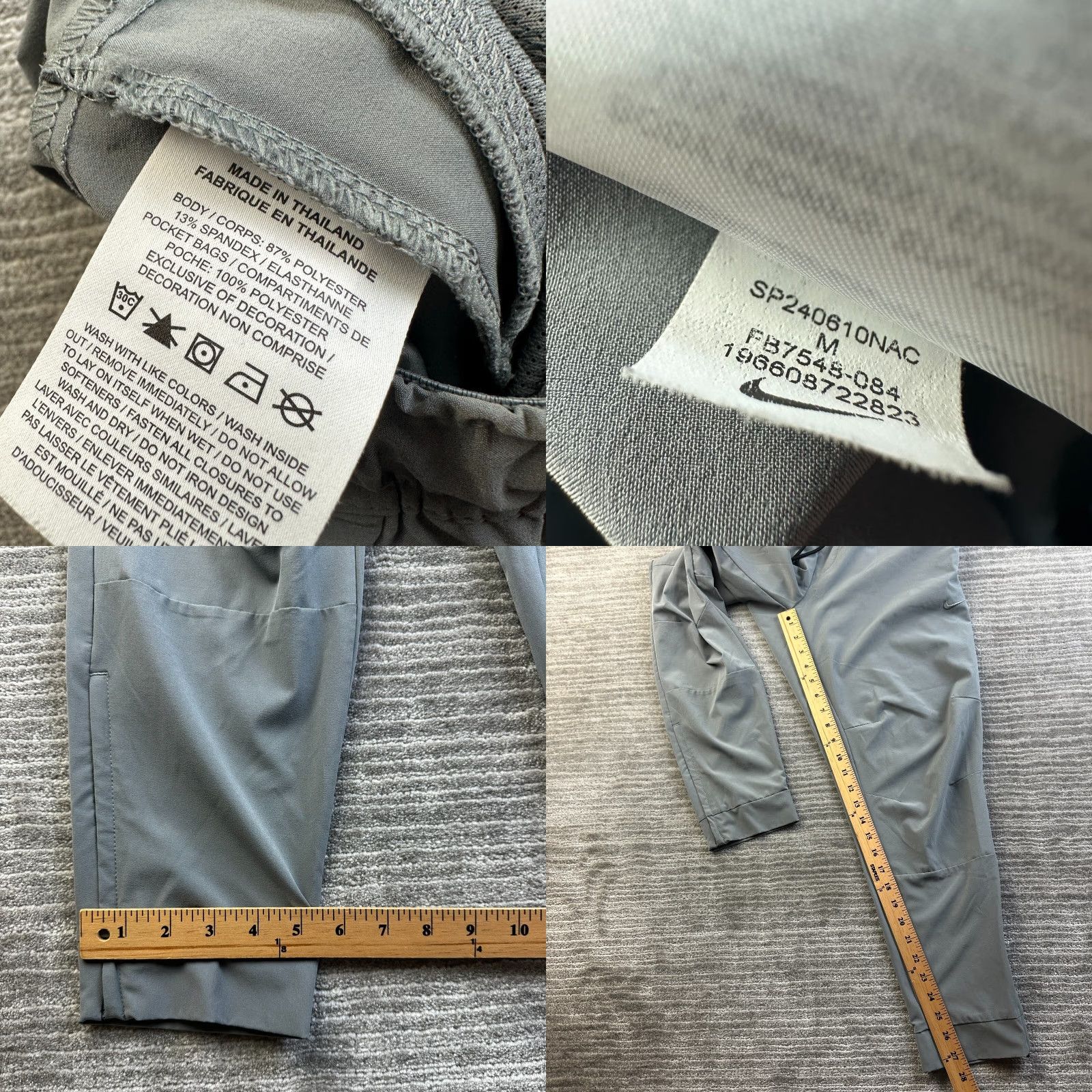 Nike Nike Pro Pants Mens M Activewear Sweatpants Pockets Elastic Waist Gray Polyester Regular Fit Vintage No Size US 31 - 8 Thumbnail