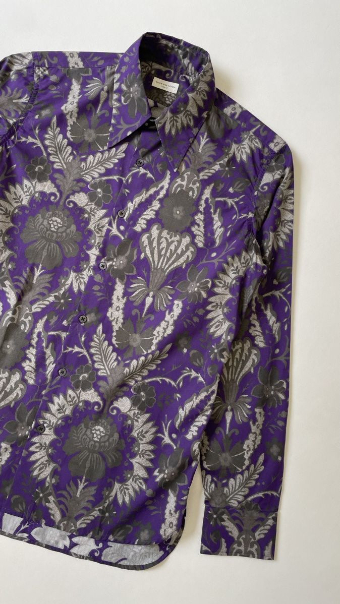 Dries Van Noten Purple / Gray Floral Print Cotton Shirt Size US M / EU 48-50 / 2 - 5 Thumbnail