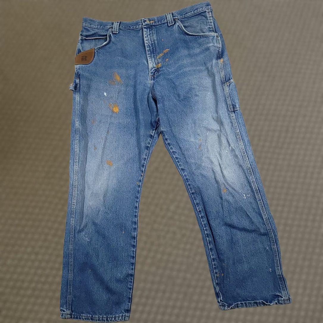 Wrangler VINTAGE Wrangler Riggs Jeans Mens 40x32 Blue Carpenter Workwear Distressed Paint Stains Size US 40 / EU 56 - 1 Thumbnail