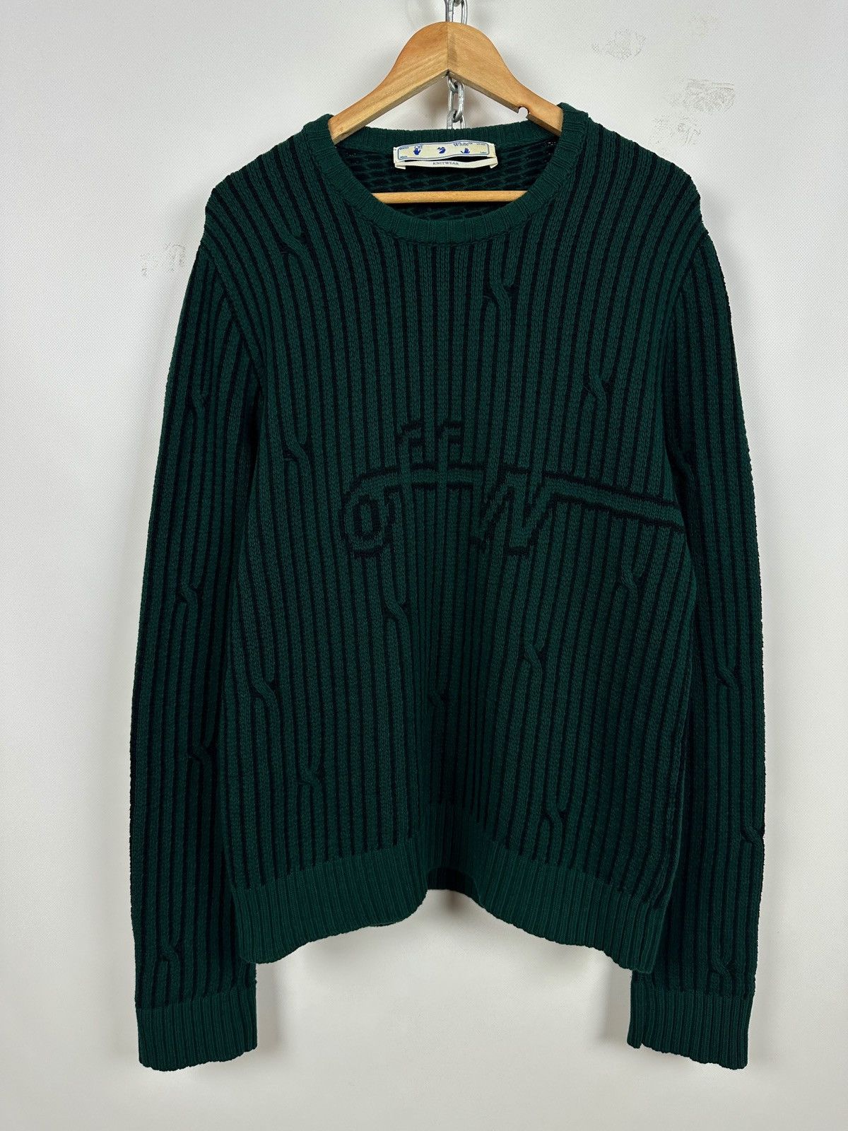 Off-White Off White Green Wool Cable Knit Sweater Size US XL / EU 56 / 4 - 1 Thumbnail