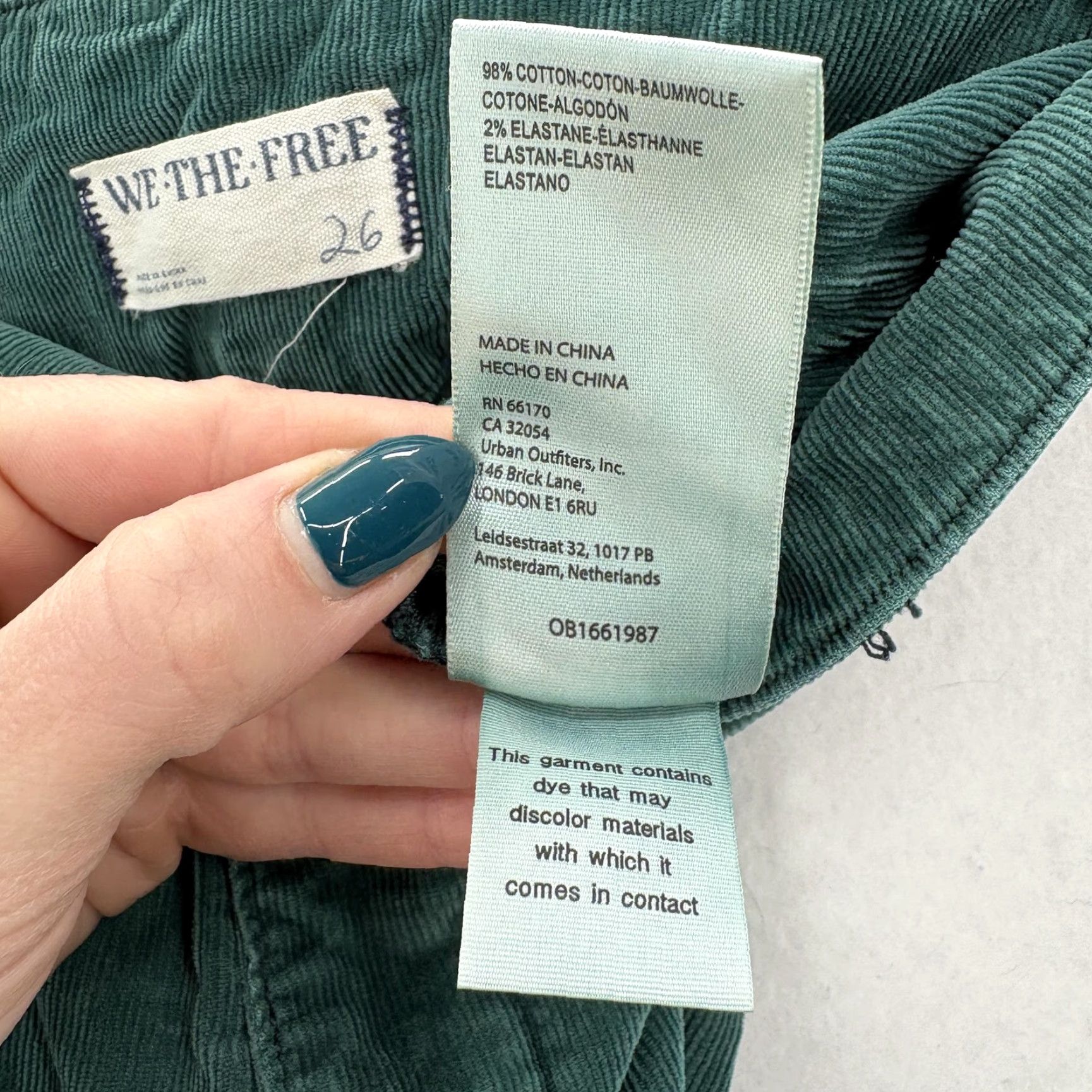 Vintage We The Free Corduroy Flare Pants Womens 26 Green High Rise Stretch Casual Boho Size 26" / US 2 / IT 38 - 6 Thumbnail
