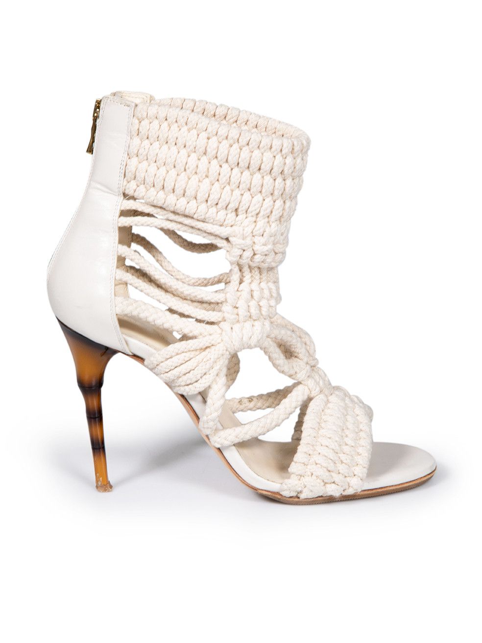 image of Balmain Ecru Woven Caged Sandals, Women's (Size 9)