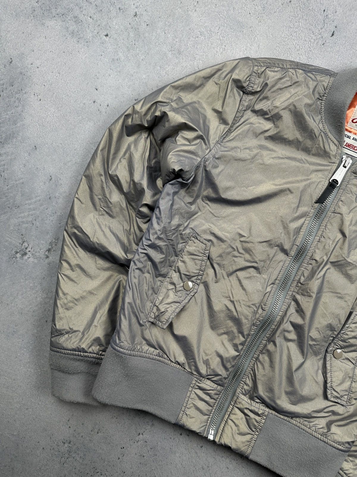 Schott NYC MA-1 Bomber Jacket American College Gray Satin