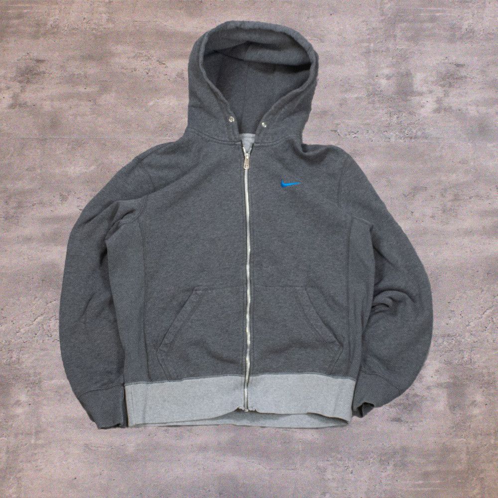 Nike Y2K 2000's Nike Heather Grey Contrast Zip Up Hoodie Sweater Size US M / EU 48-50 / 2 - 1 Thumbnail