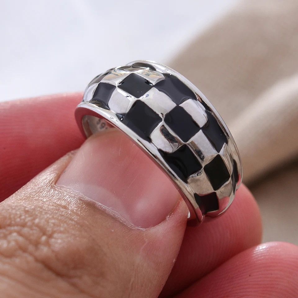 Jewelry Retro Chessboard Design Rings Size ONE SIZE - 4 Thumbnail