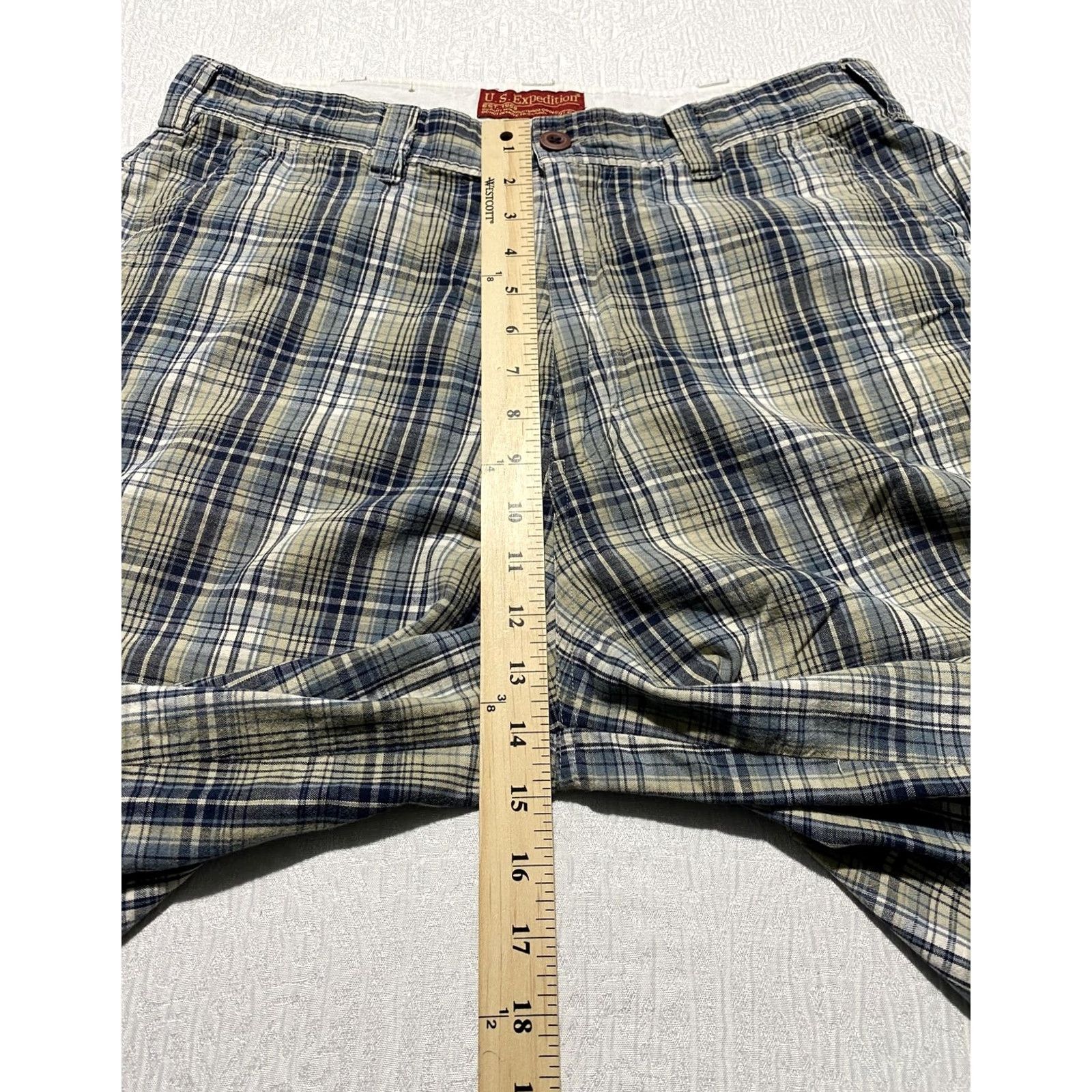 Vintage VINTAGE US Expedition Shorts Mens 36 Blue Green Plaid Chino Cotton Pockets Casual Size US 36 / EU 52 - 4 Thumbnail