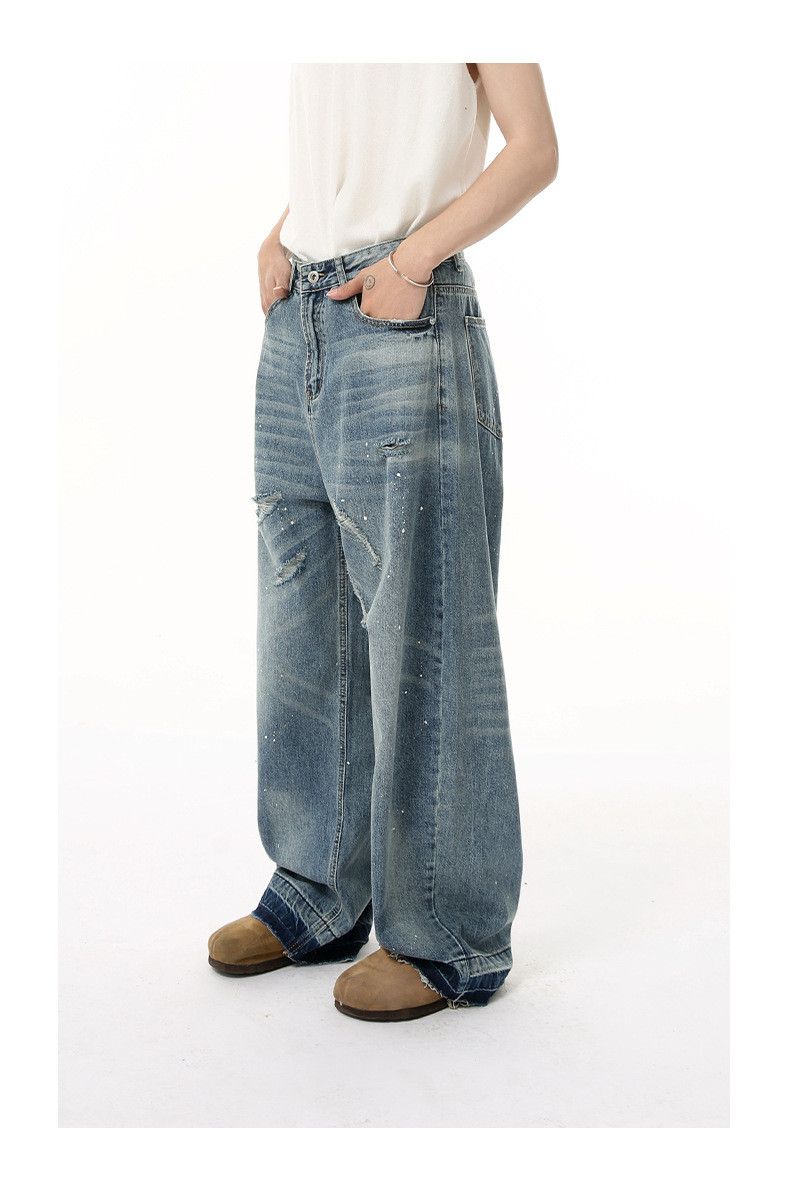 Japanese Brand × Jean Japanese retro whisker wash pattern raw edge scimitar jeans Size US 32 / EU 48 - 1 Thumbnail