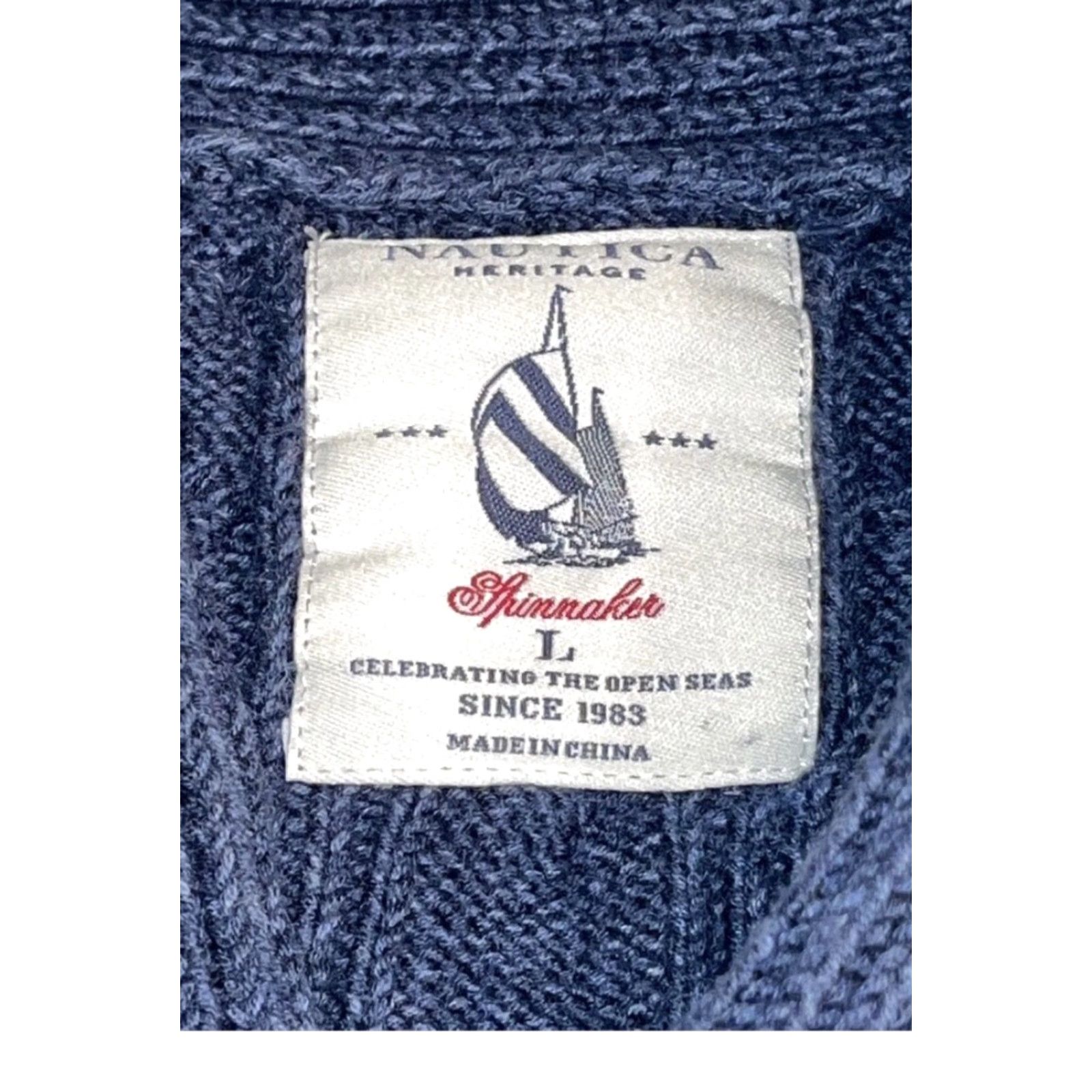 Nautica Nautica Blue SWEATER fisherman Spinnaker Cableknit Nautical Flags cowl neck Men Size US L / EU 52-54 / 3 - 5 Thumbnail