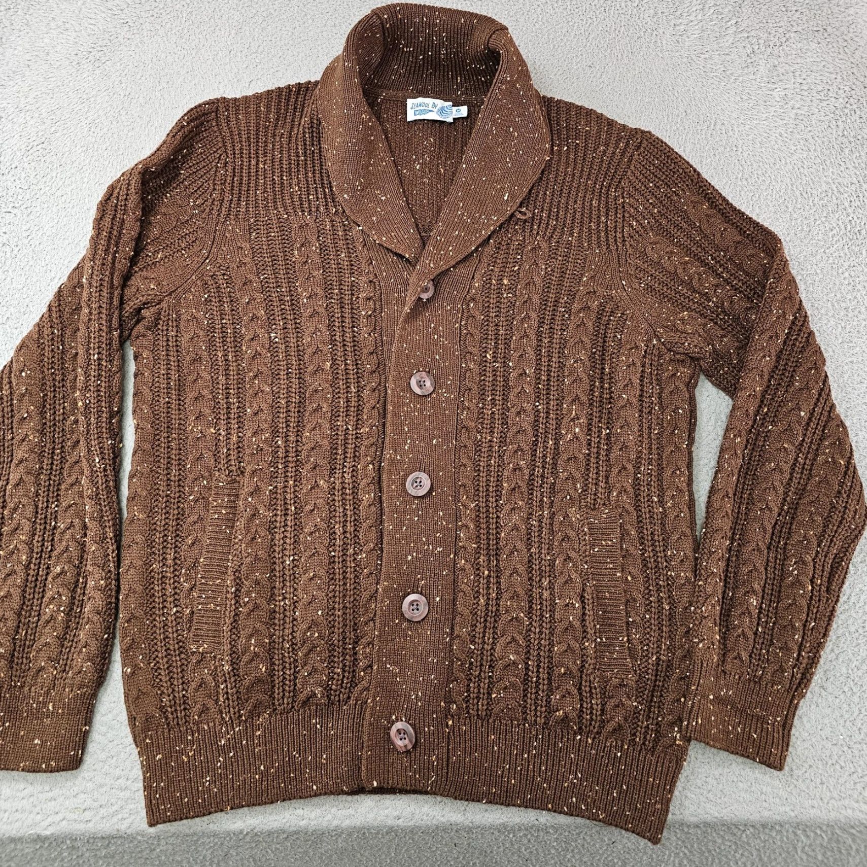 Vintage VINTAGE Wellen Seawool Sweater Mens Medium Shawl Collar Cardigan Donegal Cable Knit Mens Size US M / EU 48-50 / 2 - 2 Thumbnail