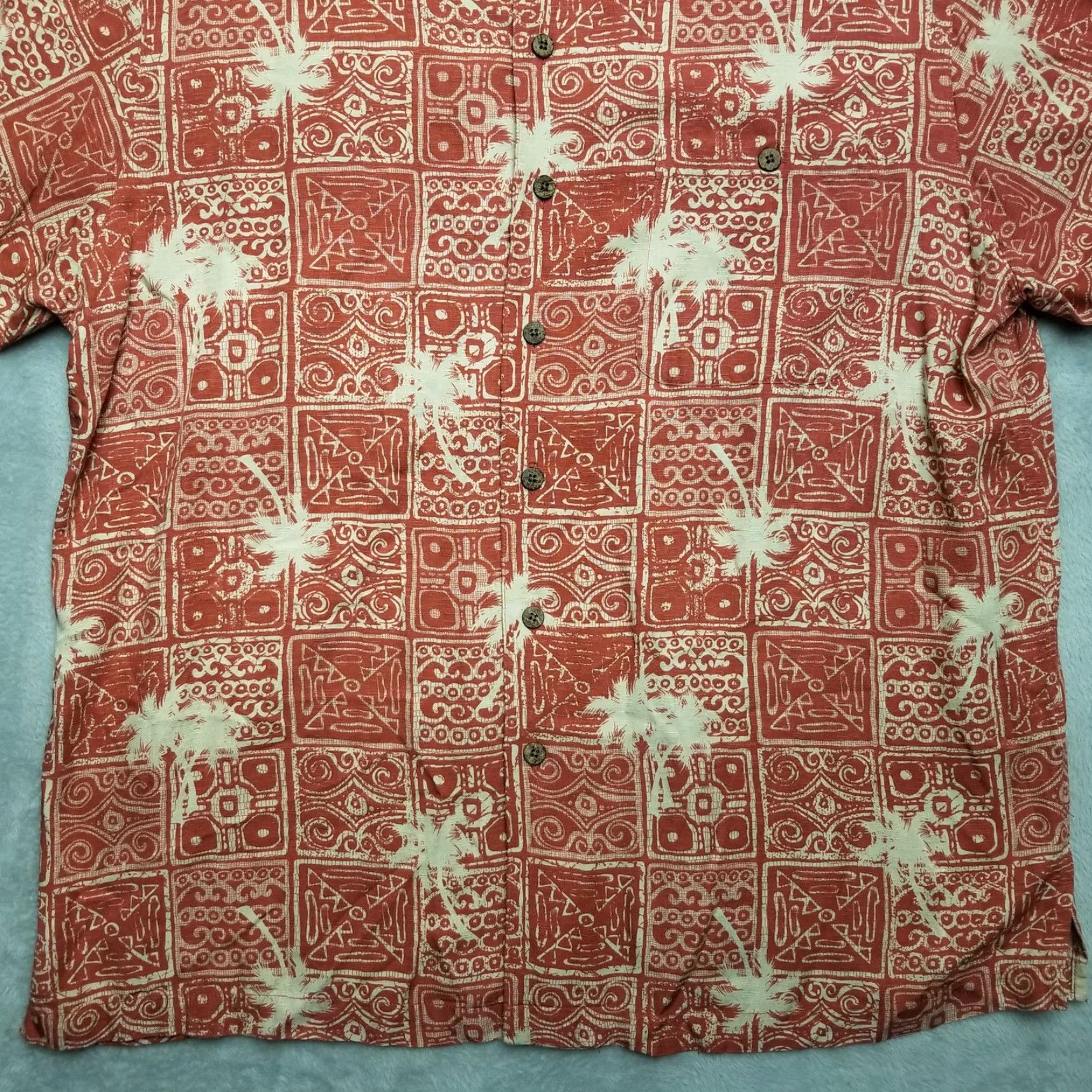 Vintage Caribbean Shirt Mens XL Red Beige Hawaiian 100% Rayon Travel Outdoor Button-Up Short Sleeve Collared Viscose Casual USA Size US XL / EU 56 / 4 - 3 Thumbnail