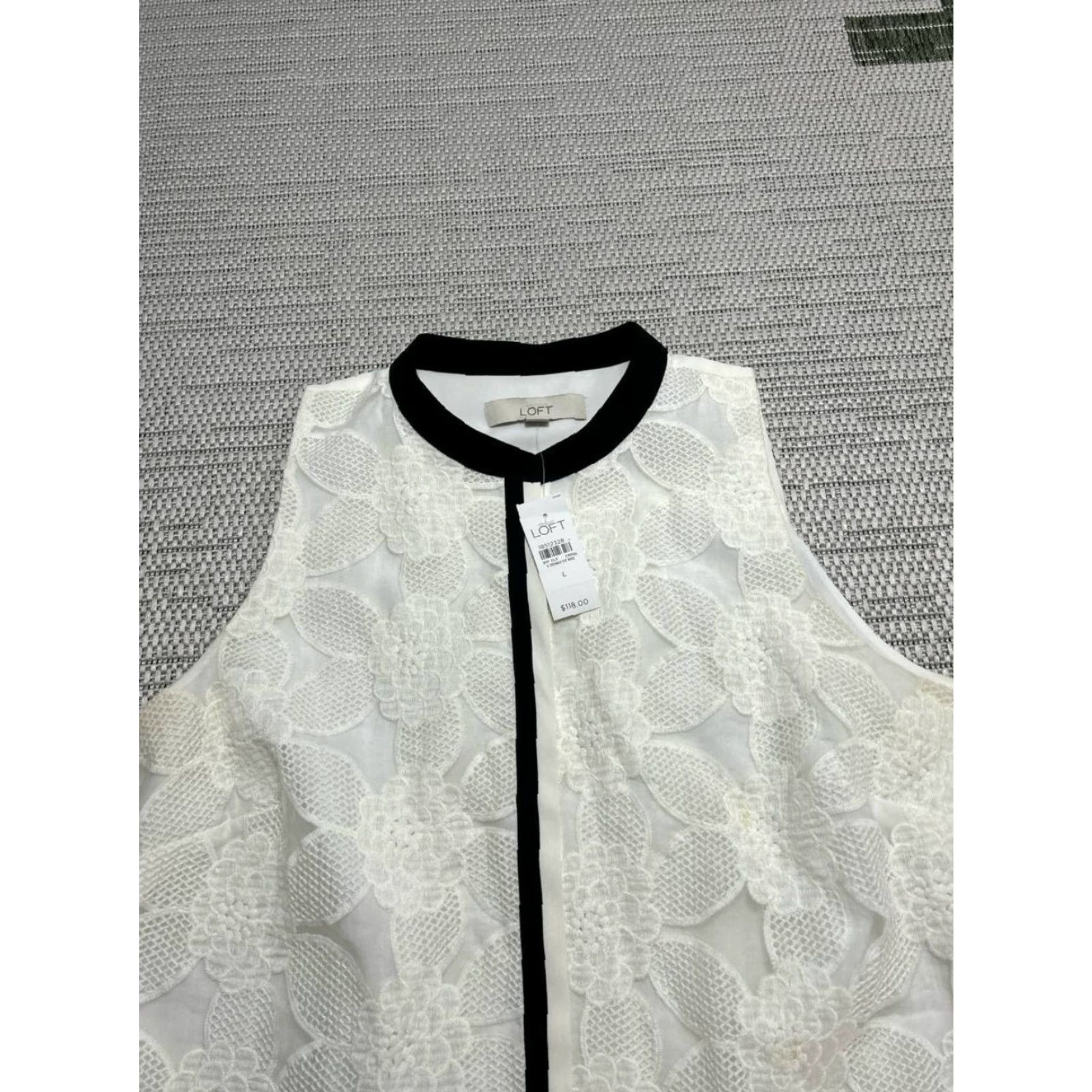 Loft Loft Dress Womens L White Black Floral Lace Blouson Crew Neck Sleeveless A-Line Casual Vintage: No Size L / US 10 / IT 46 - 2 Thumbnail