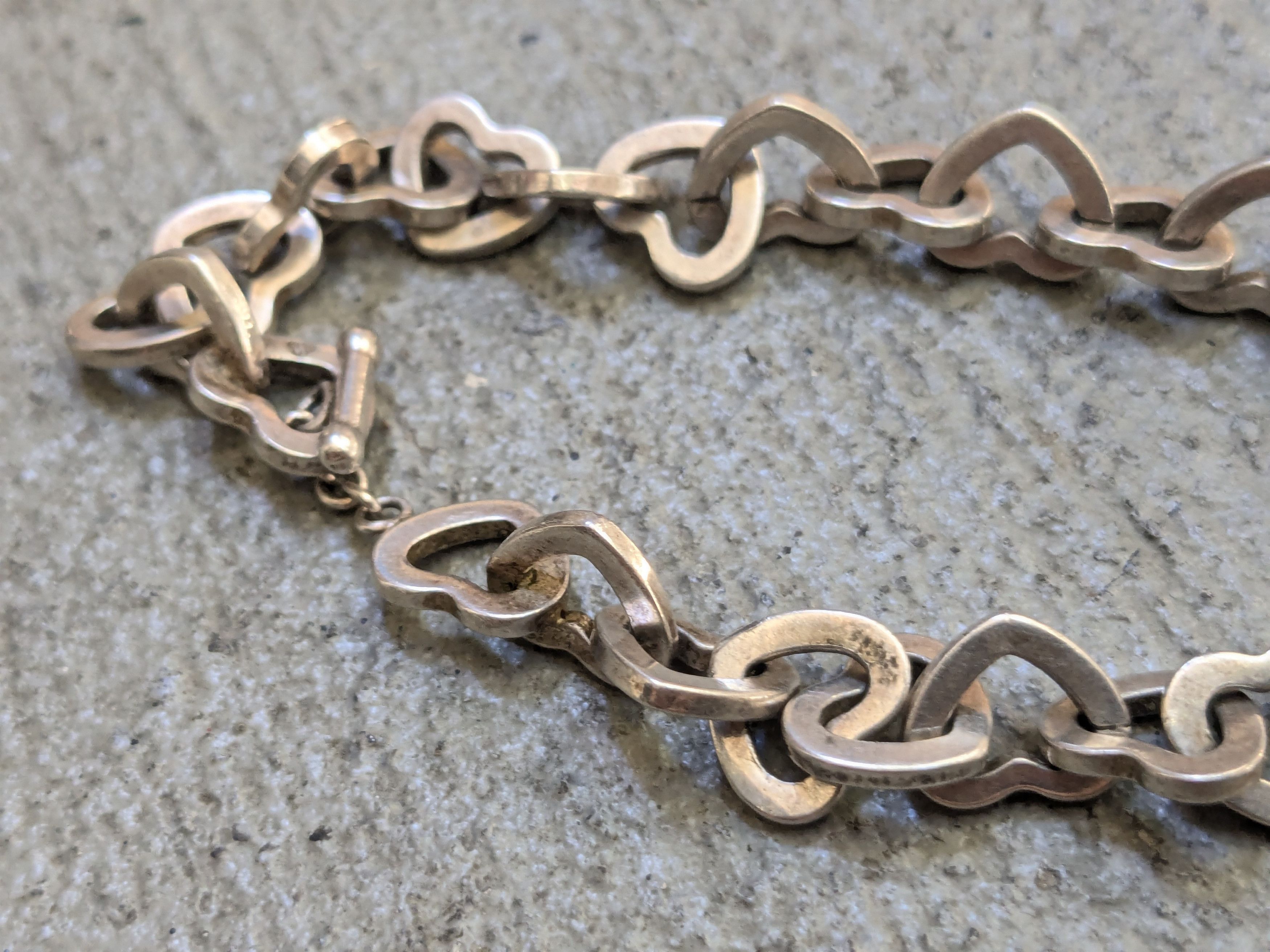 Jewelry Vintage Sterling Silver Bracelet Heart Link Chain Italy Size ONE SIZE - 8 Thumbnail