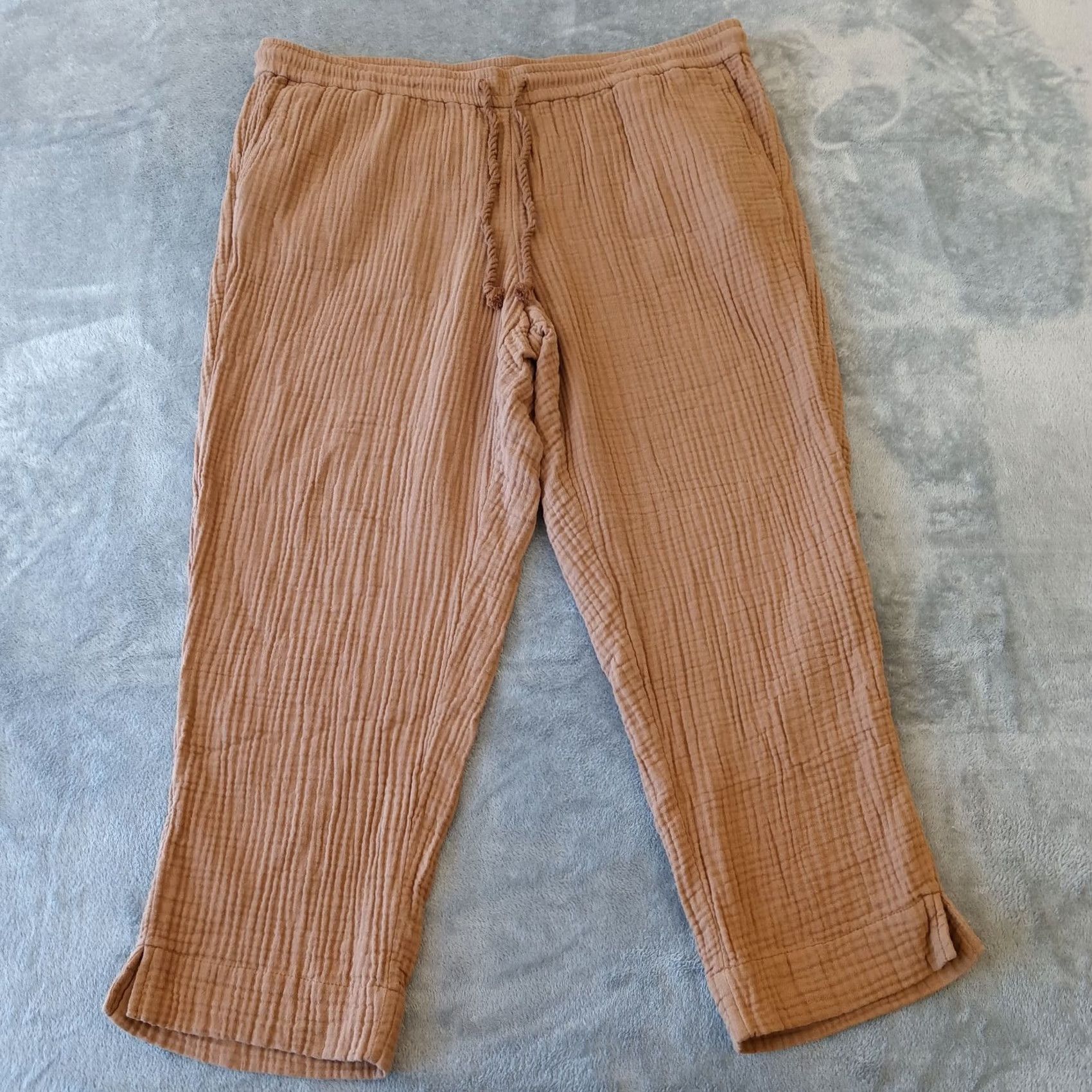 J. Jill J. Jill Ankle Pants Womens PXL Petite Brown Seersucker Drawstring Pockets 36x24 Size 40" / US 18 - 2 Thumbnail