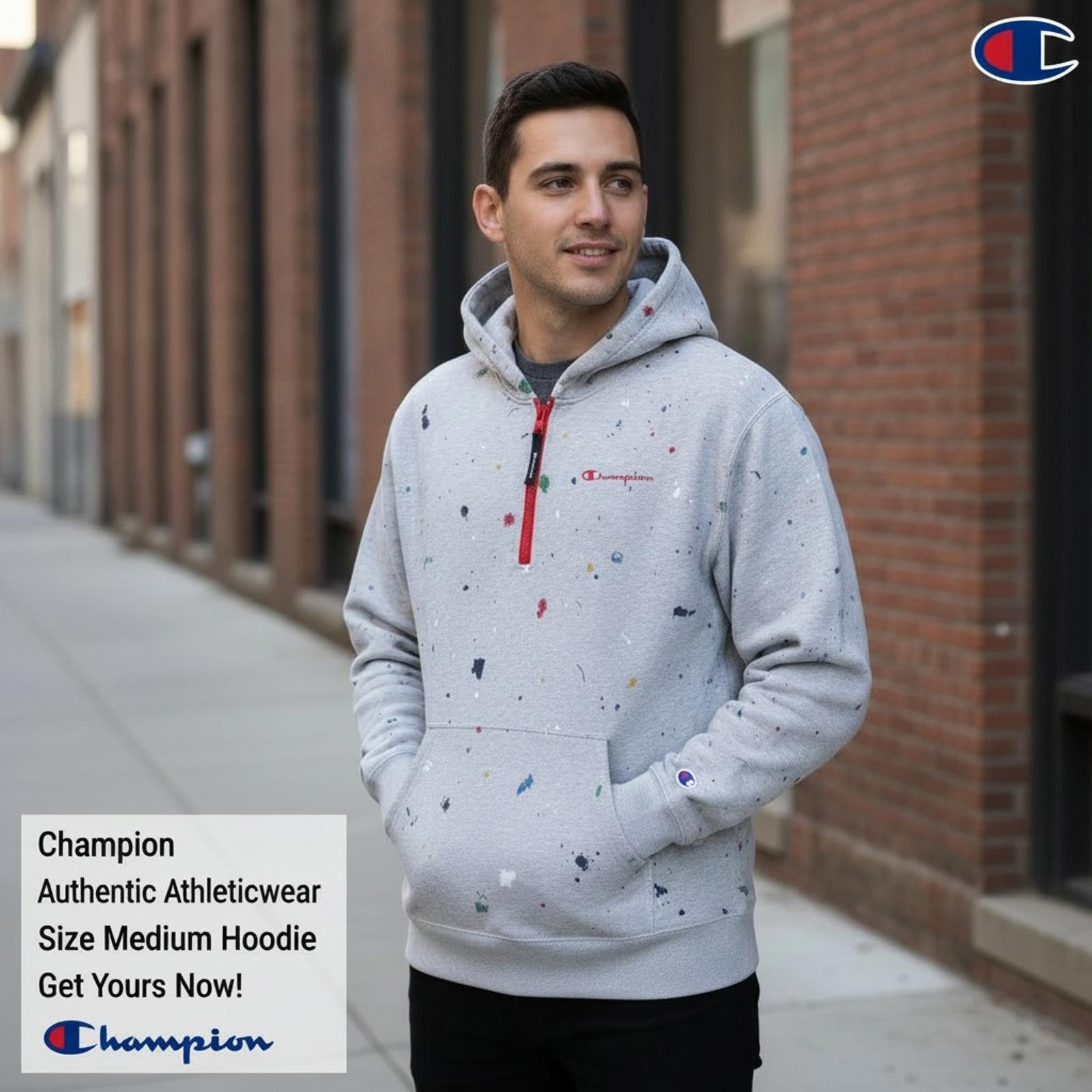 Champion Champion Authentic Athleticwear Medium Gray Hoodie with Mult Size US M / EU 48-50 / 2 - 1 Thumbnail