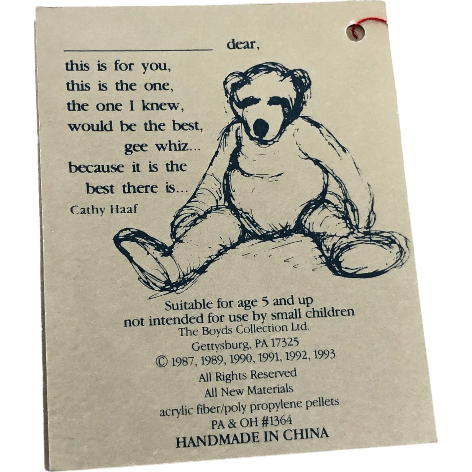 Vintage The Boyds Collection 1993 Bear Stuffed Animal *w/ Tags* Size ONE SIZE - 6 Thumbnail